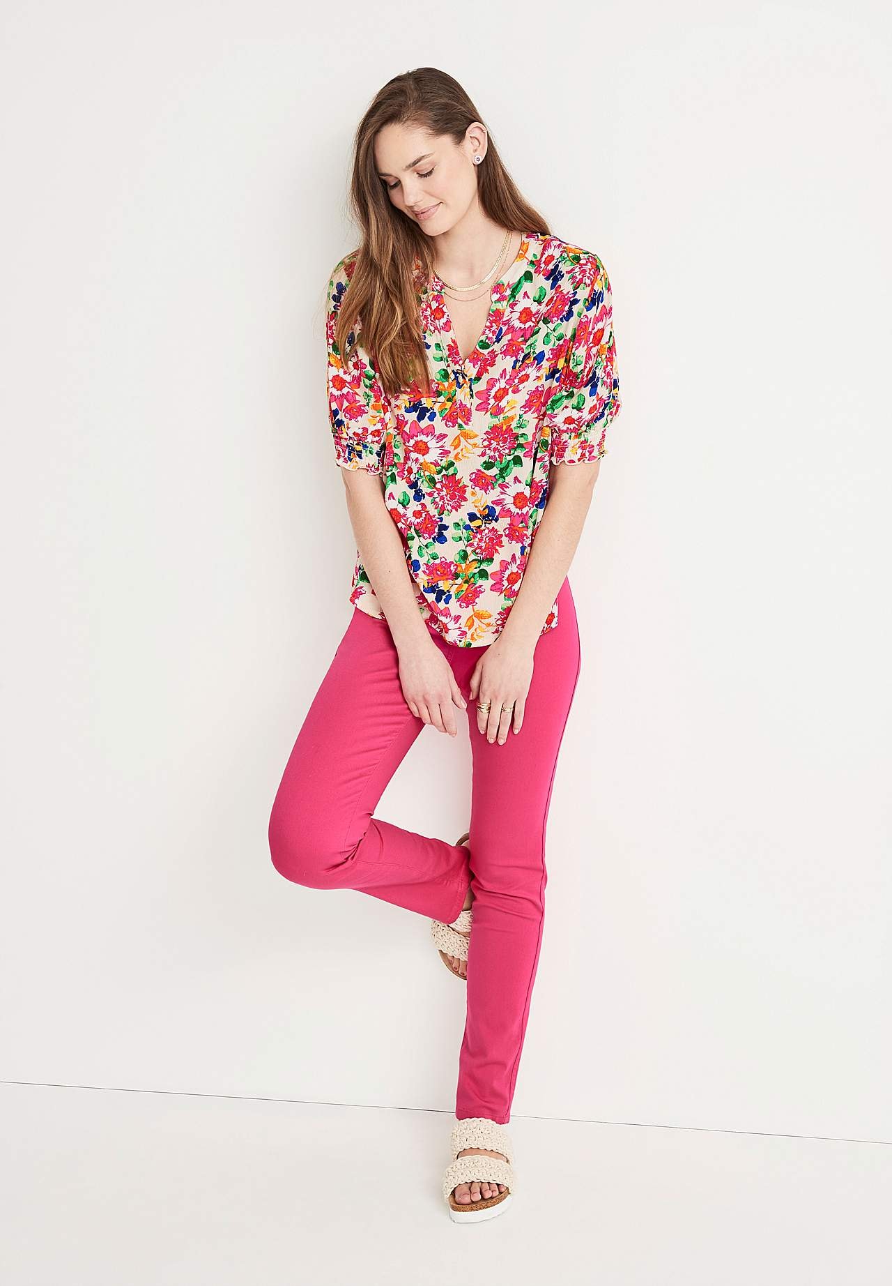 Kreppet bluse med smock Mia