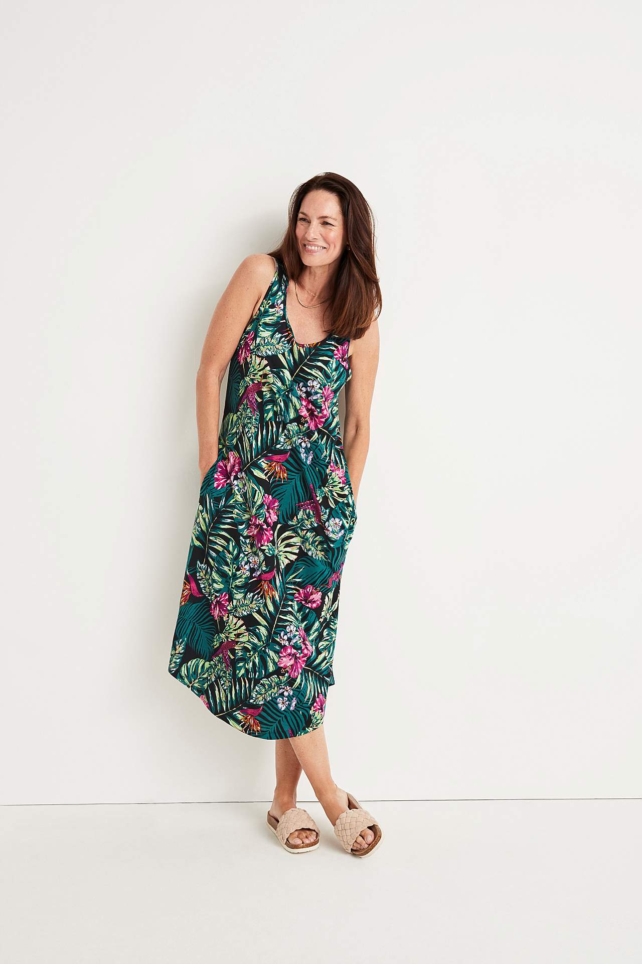 Jerseykjole med et blomstermønster