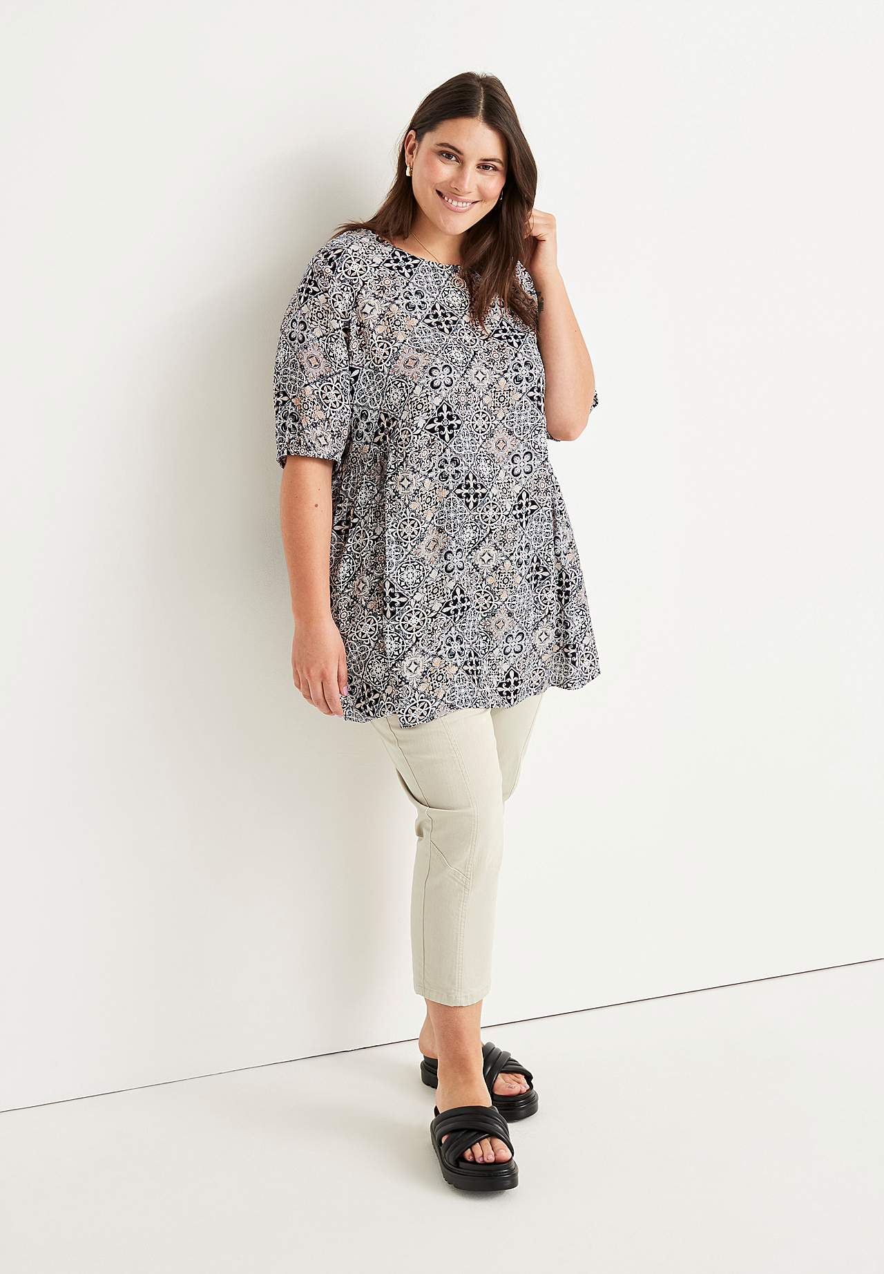 Crop jeans med design med fem lommer