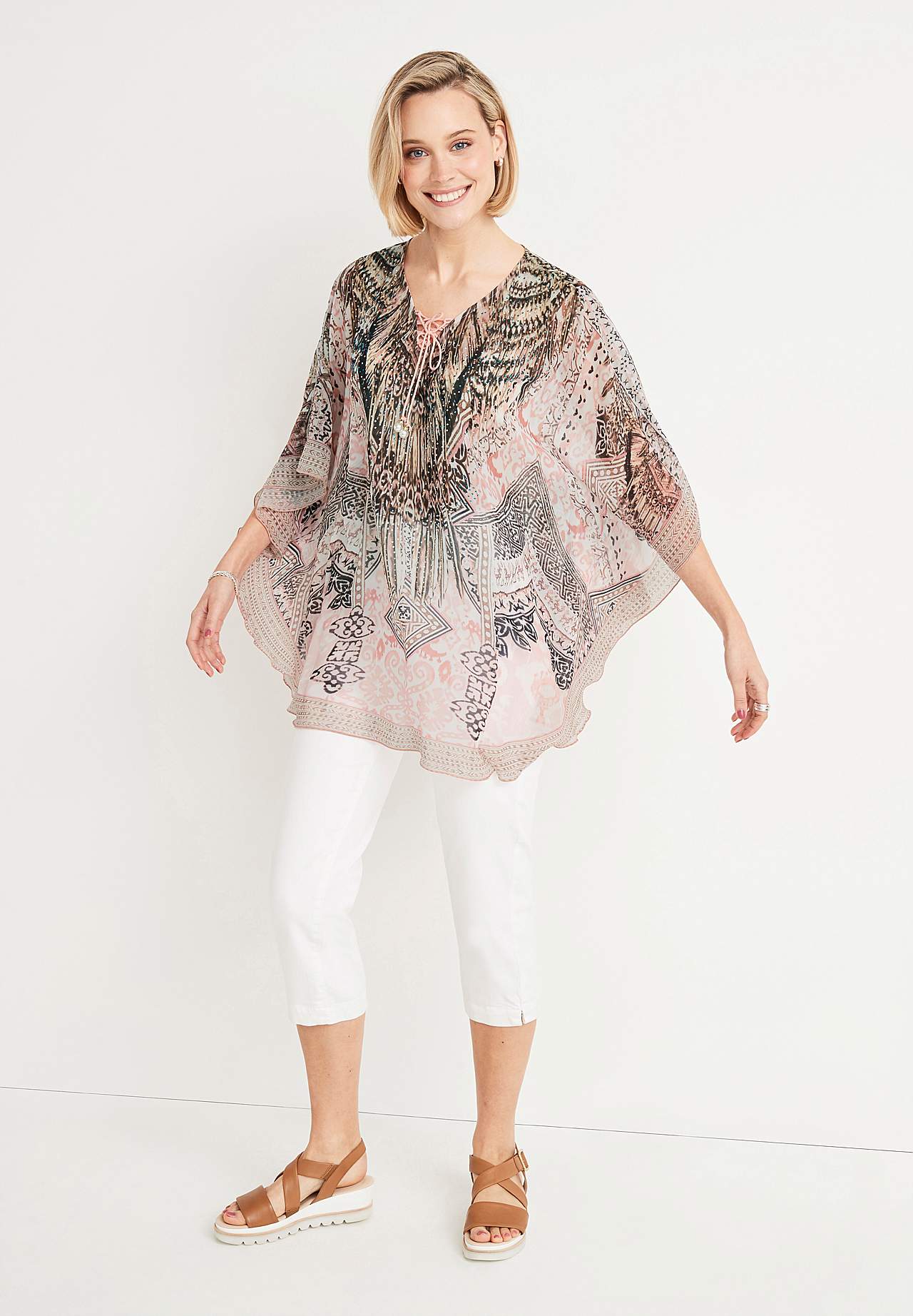 Mønstret tunikatop med rhinstene