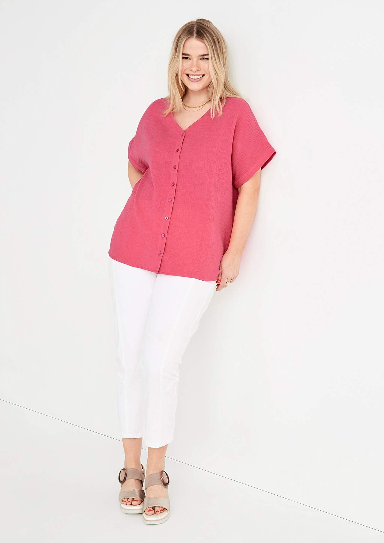 Gennemknappet bluse i bomuldsmusselin