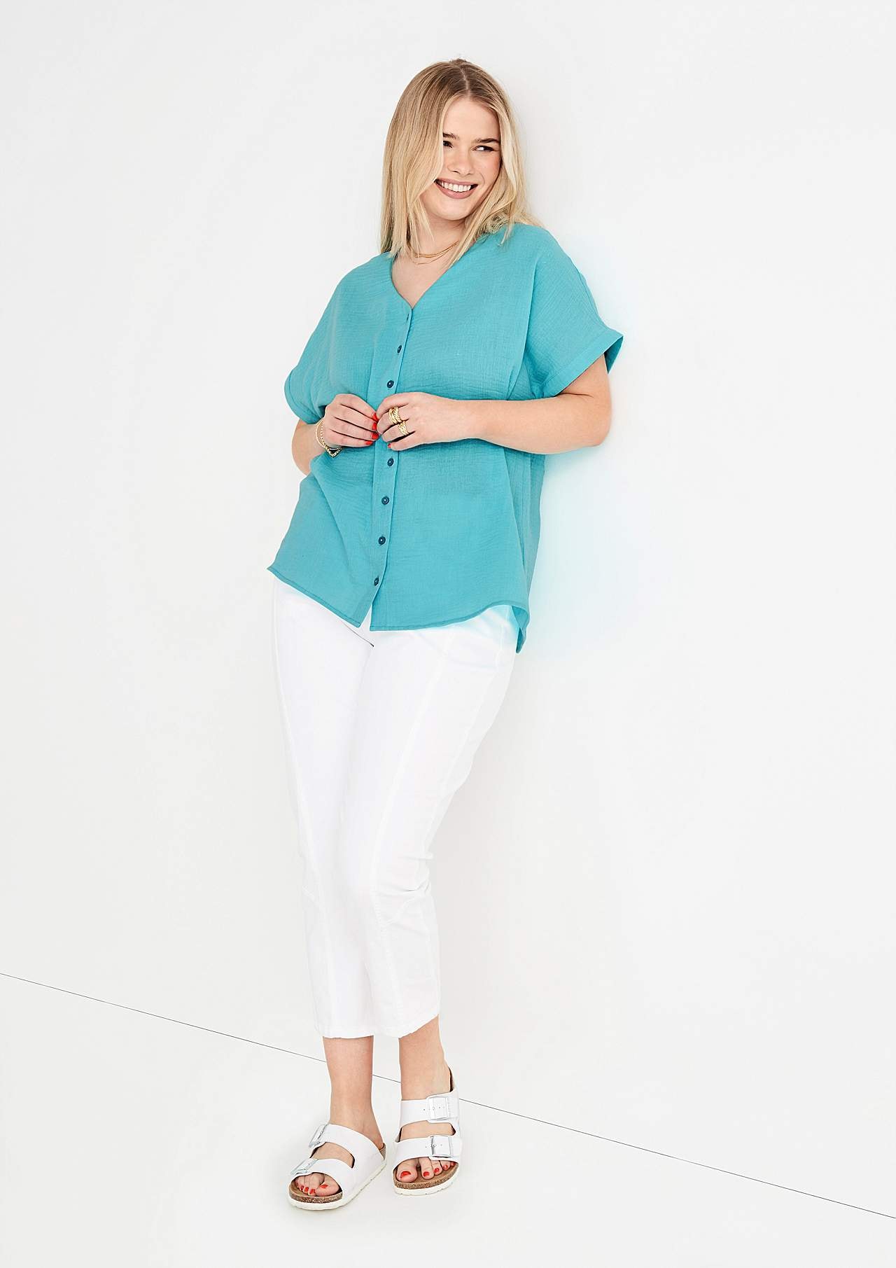 Gennemknappet bluse i bomuldsmusselin