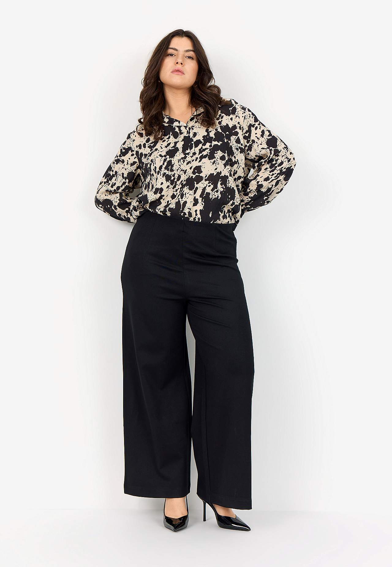 Elastiske, elegante bukser med bredt ben