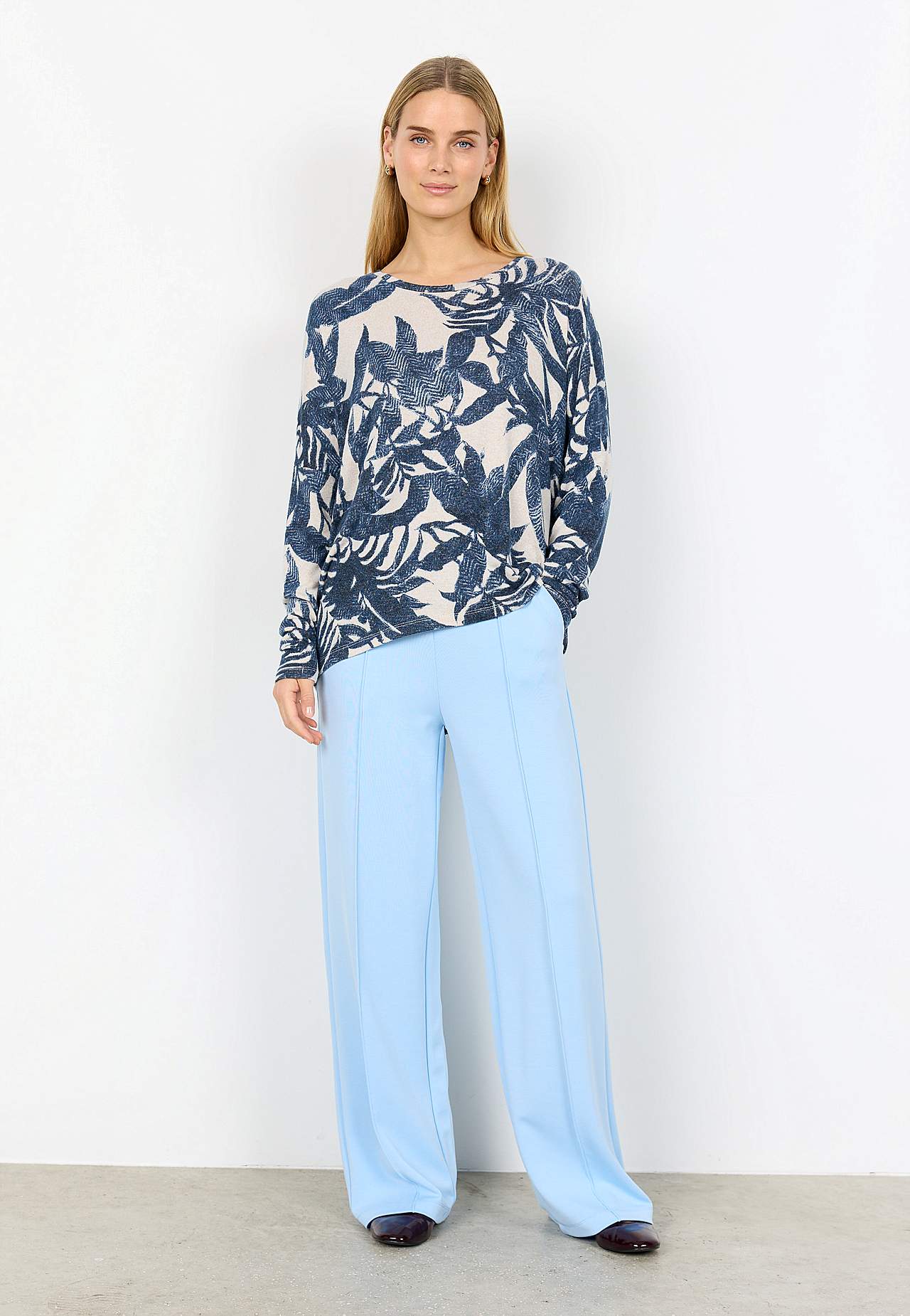 Ultrablød, mønstret jerseytop