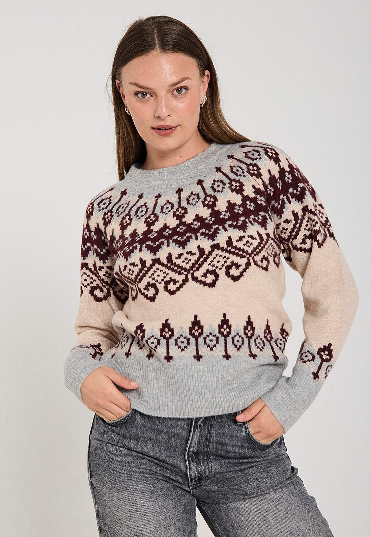 Strikket trøje med jacquardmønster