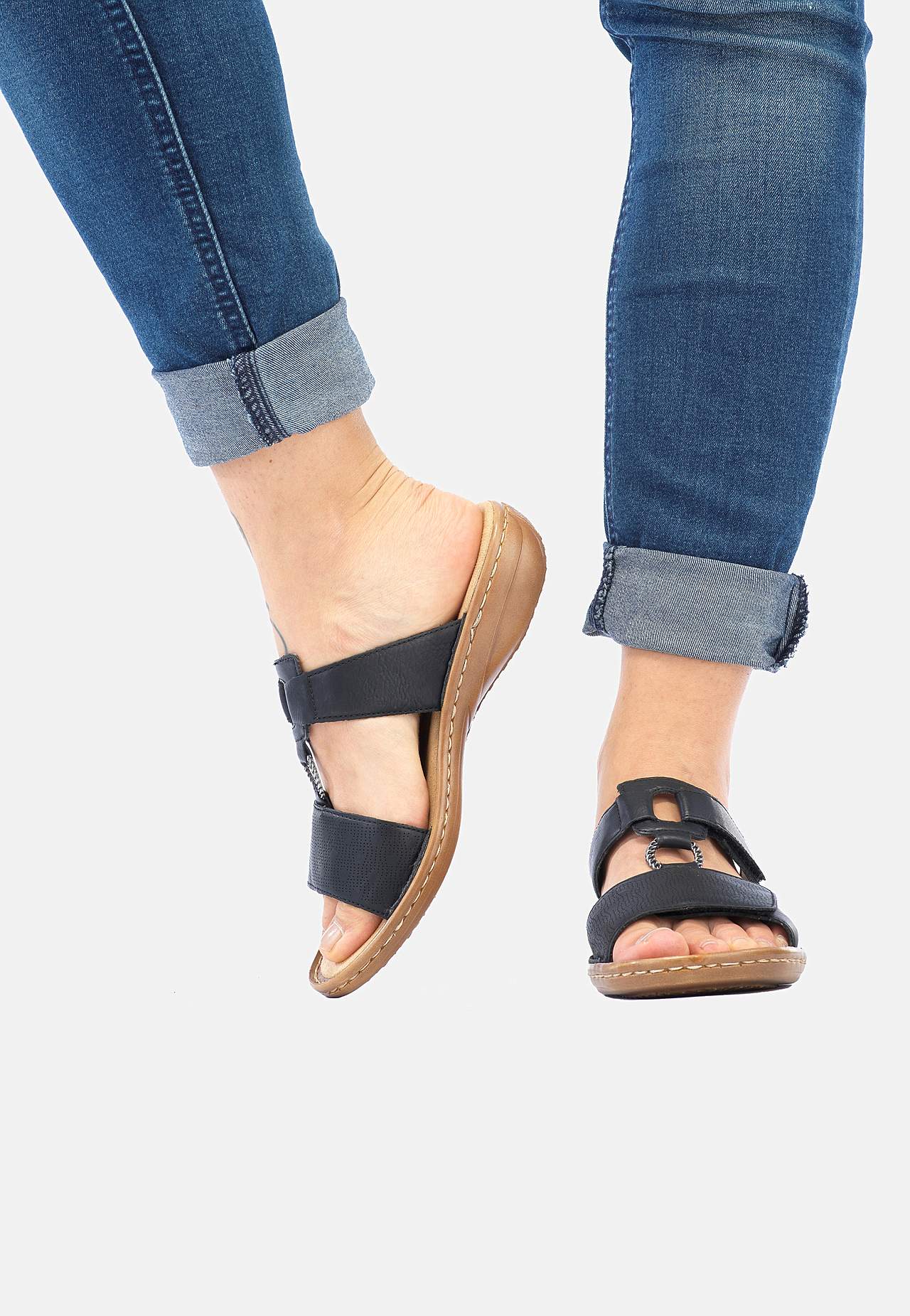 Lædersandal med justérbare remme og slippers