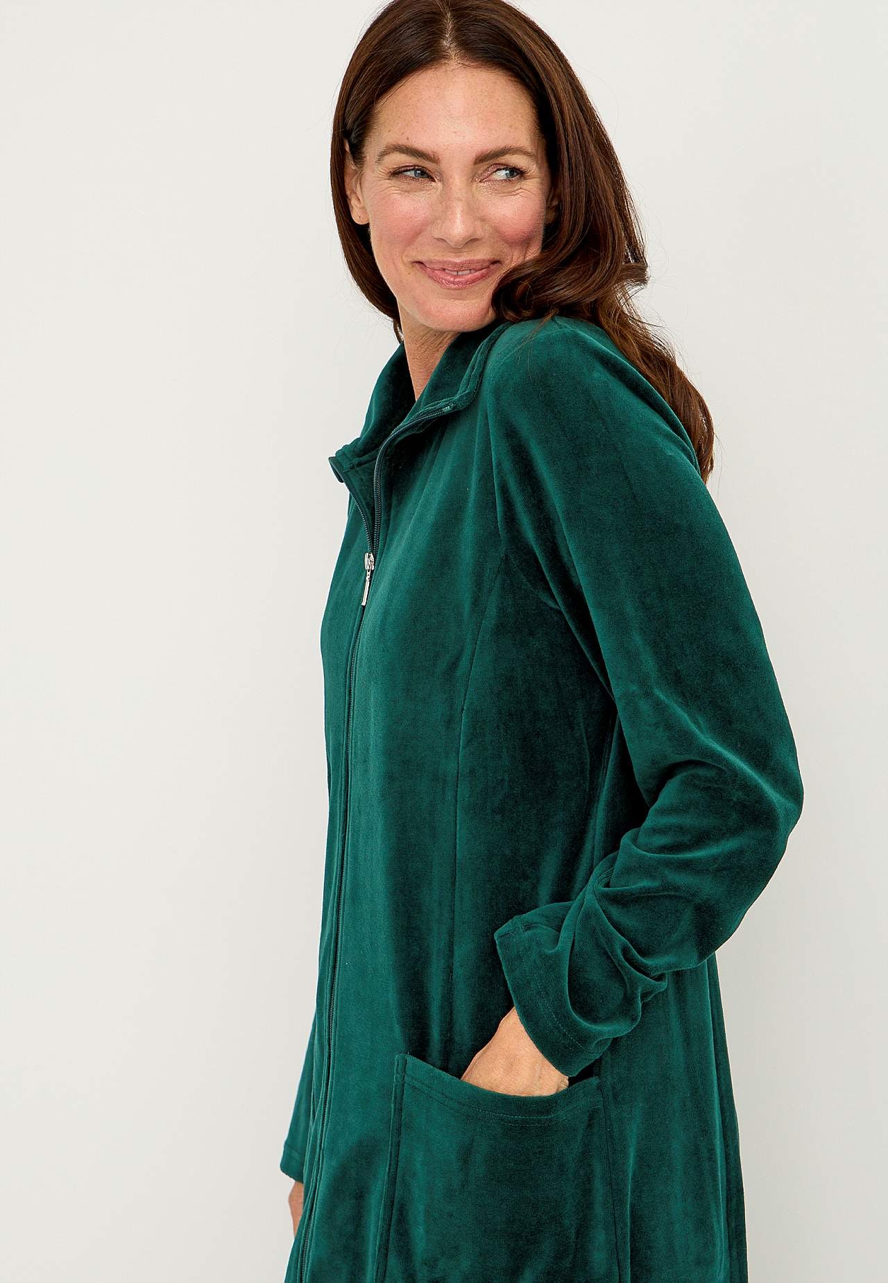 Velour, lang morgenkåbe