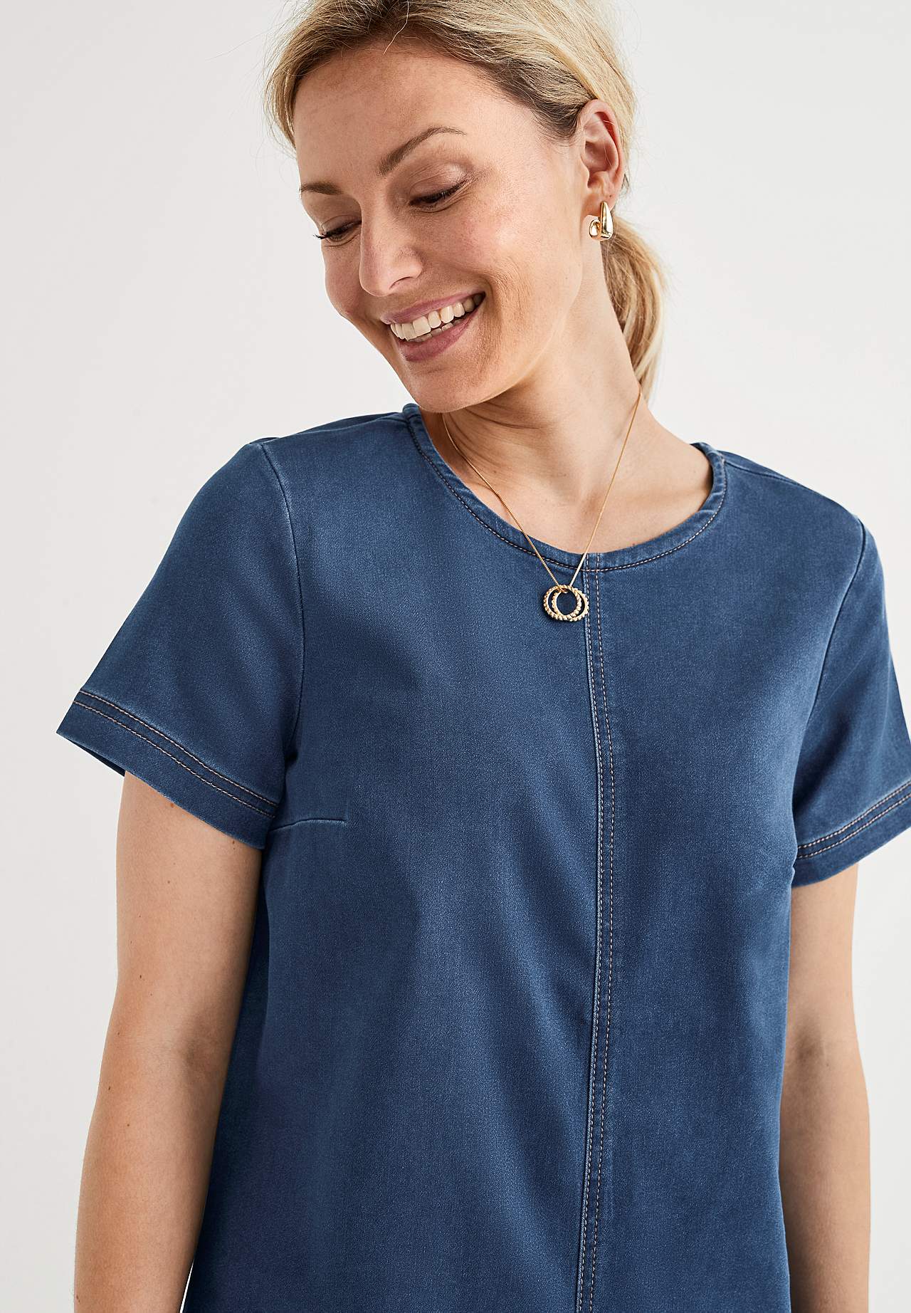 Kortærmet denimtunika