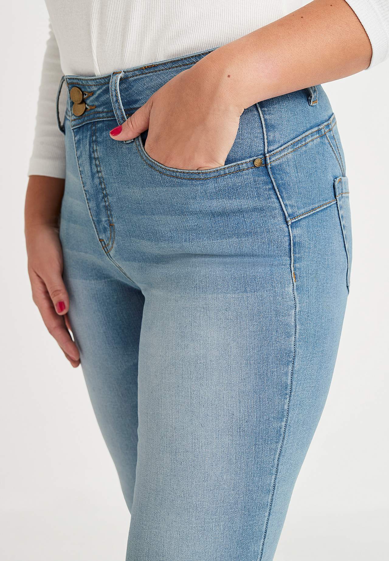 Shaping-jeans med bootcut og superstræk