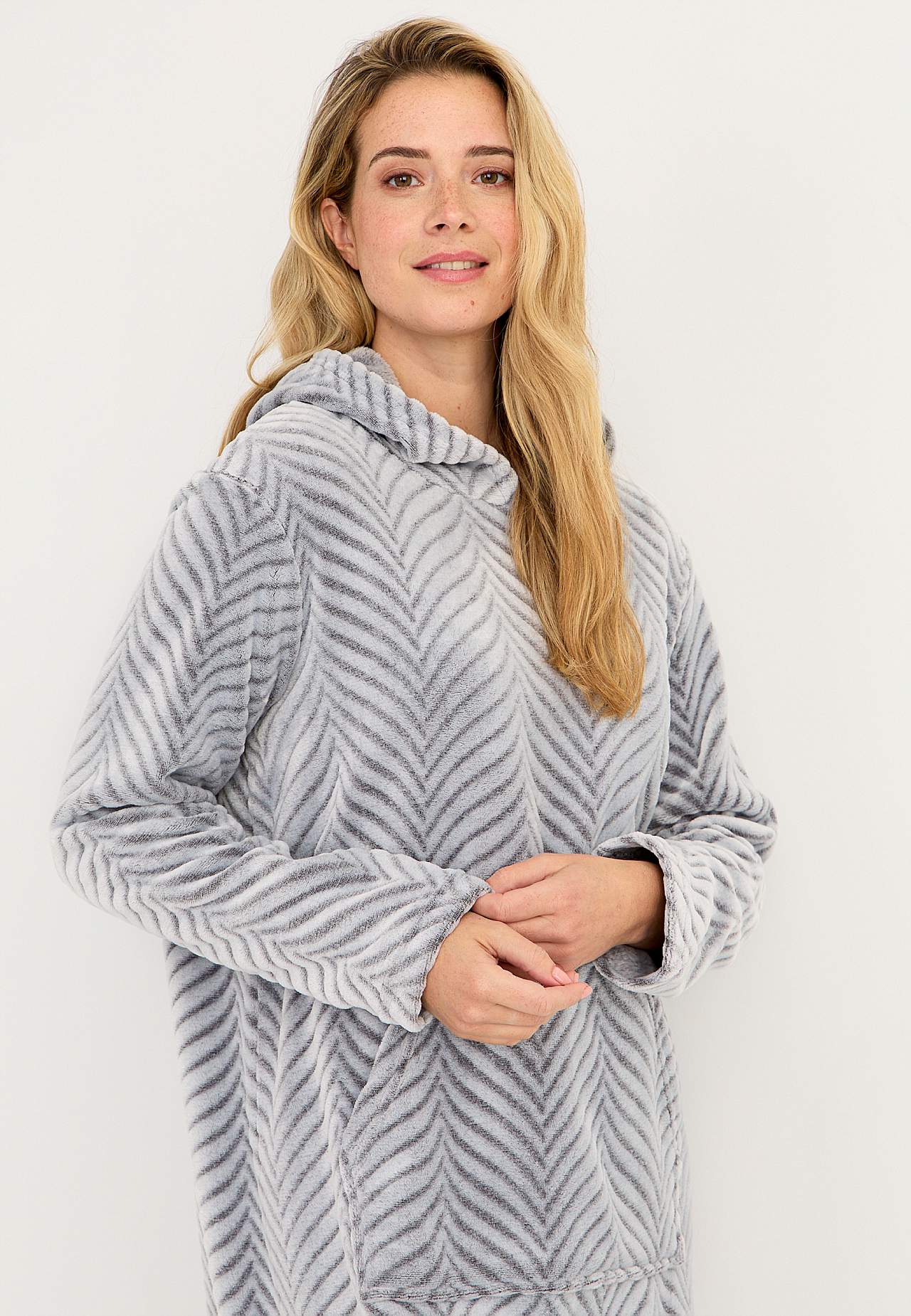 Morgenkåbe i mønstret fleece