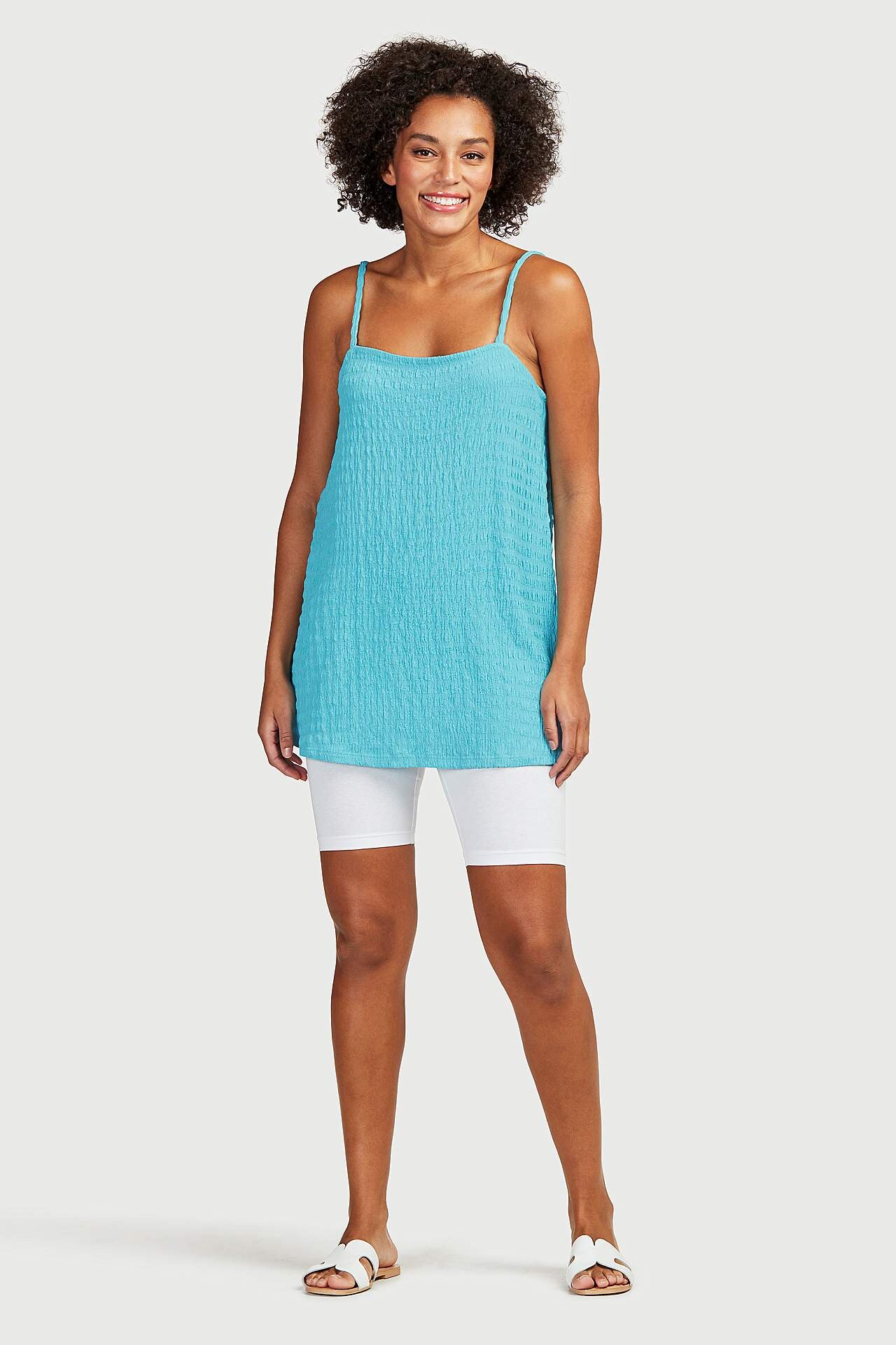 Lang jerseytop med tynde skulderstropper