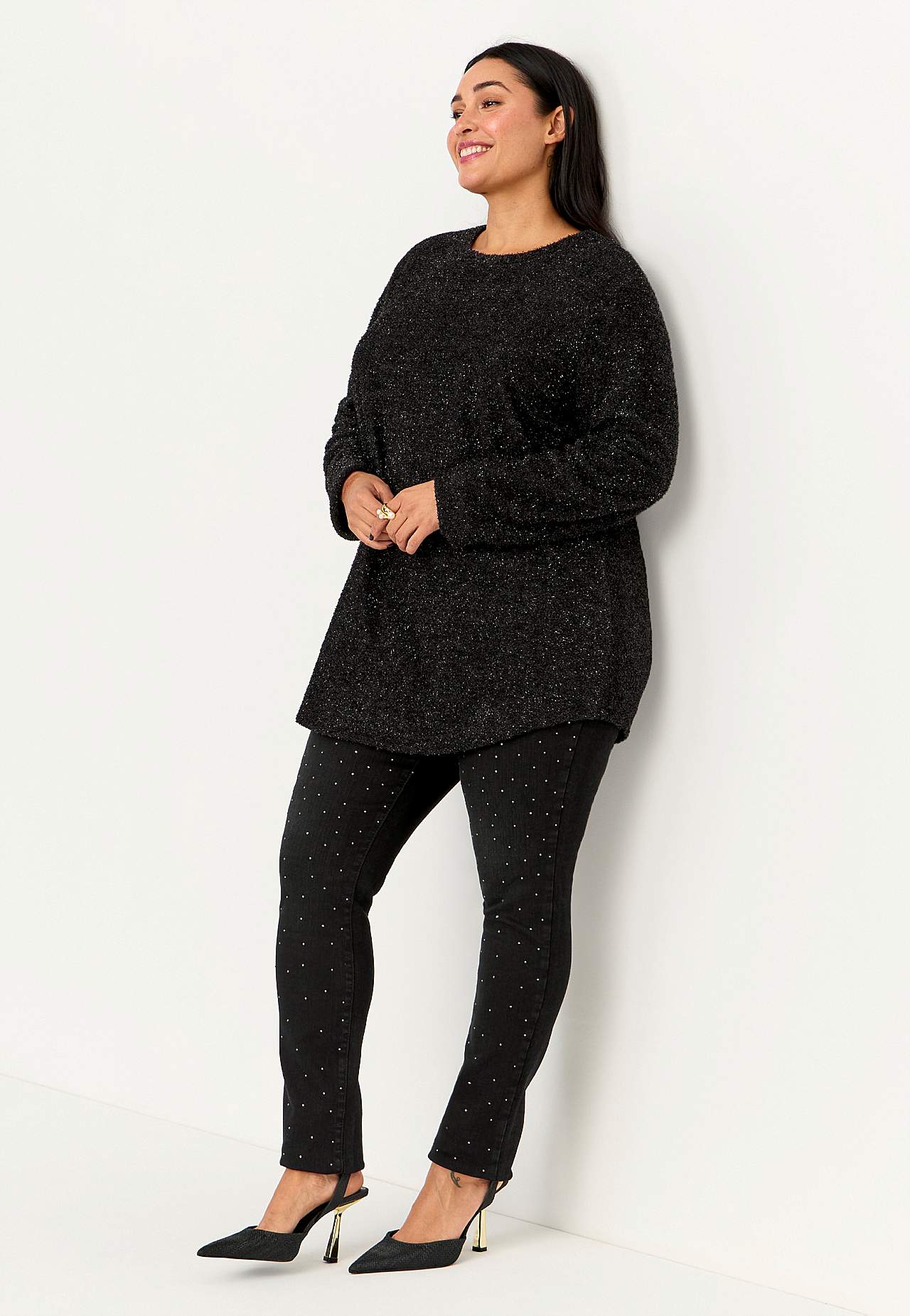 Elastisk jegging med rhinstensdetaljer