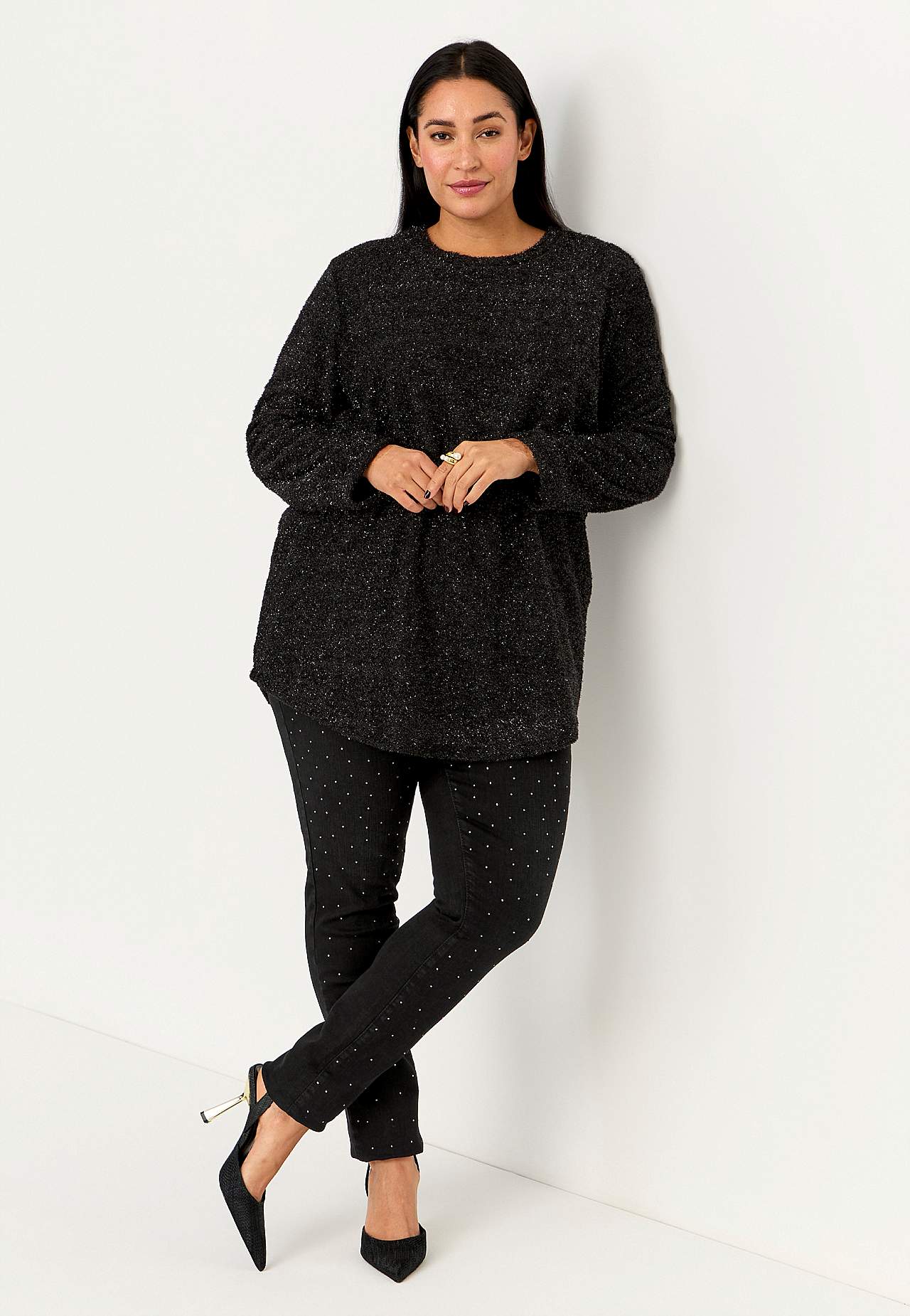 Elastisk jegging med rhinstensdetaljer