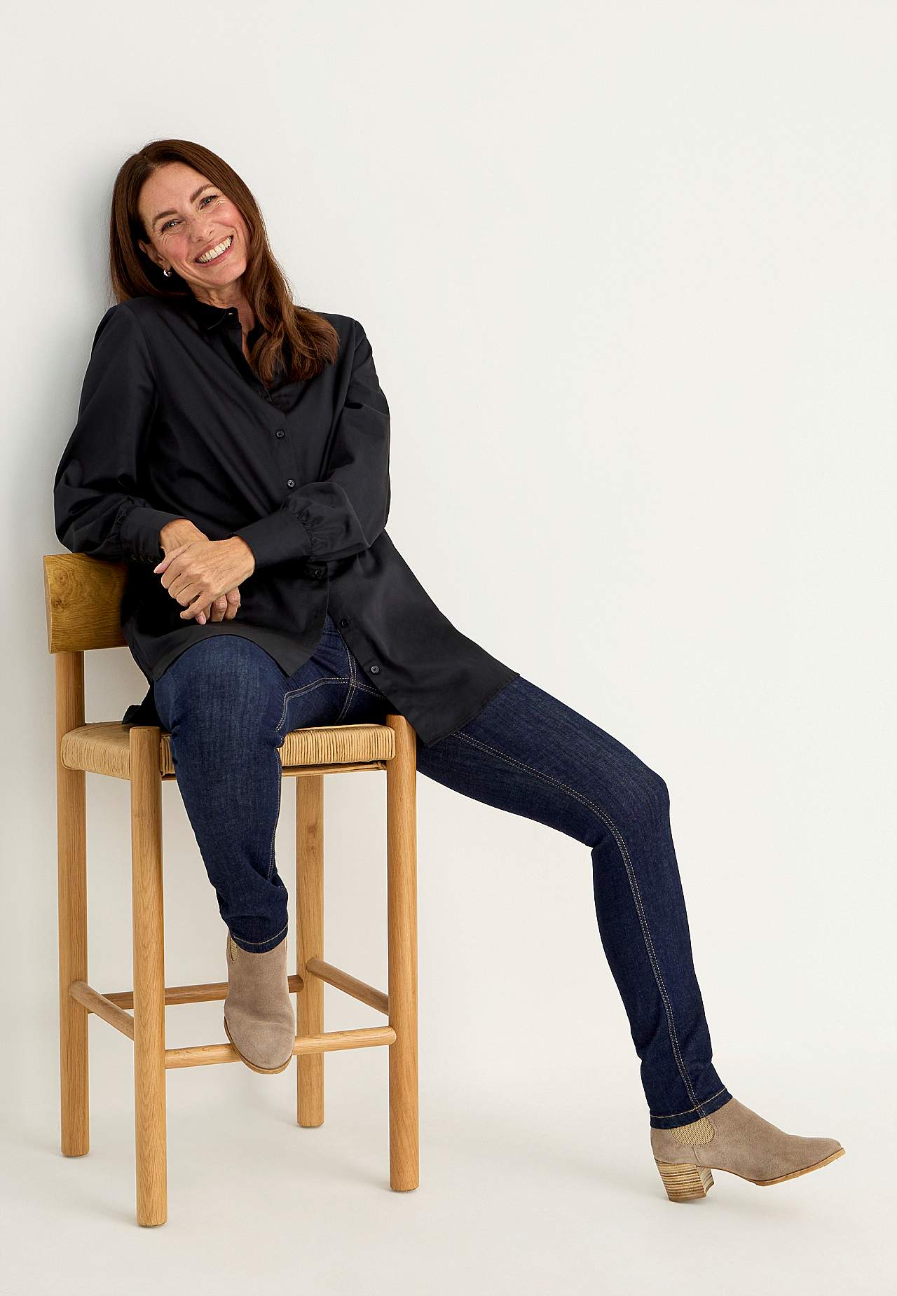 Lang skjorte i bomuldssatin