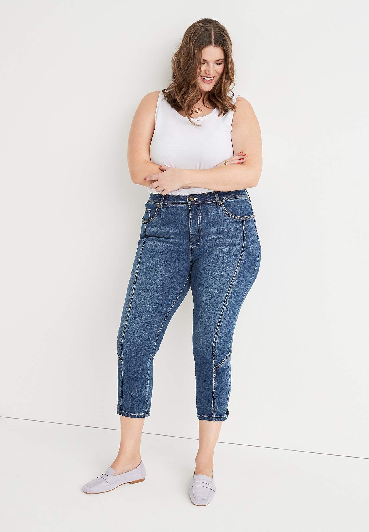 Crop jeans med design med fem lommer