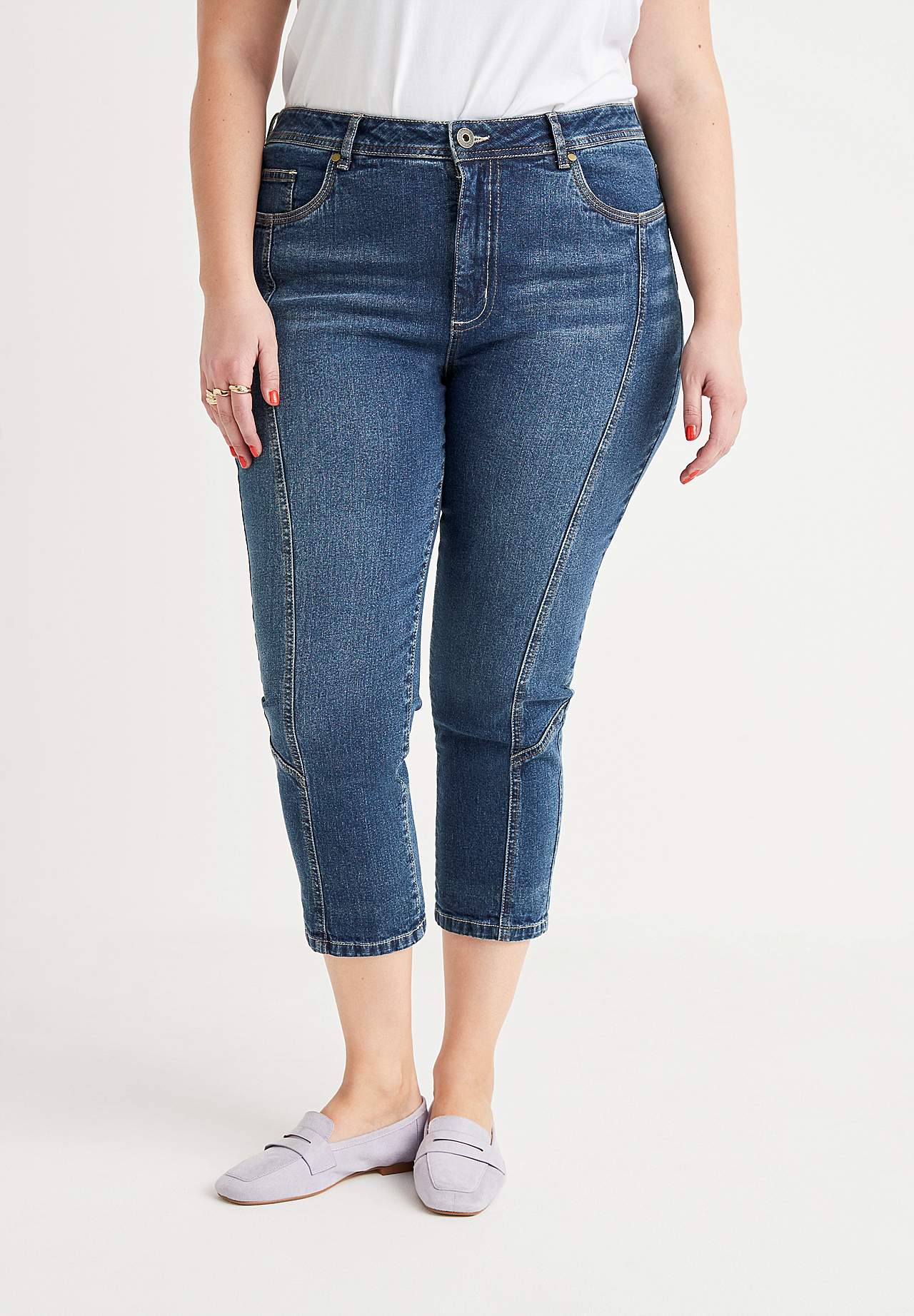 Crop jeans med design med fem lommer