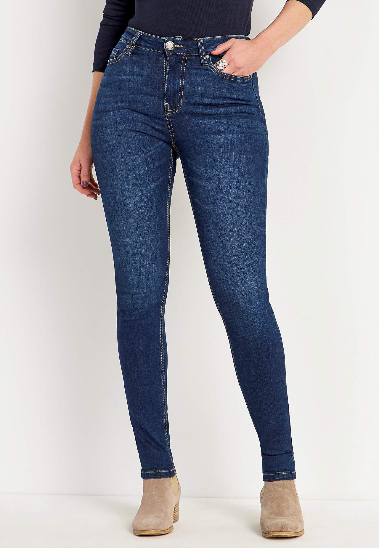 Jeans i denim med superstræk