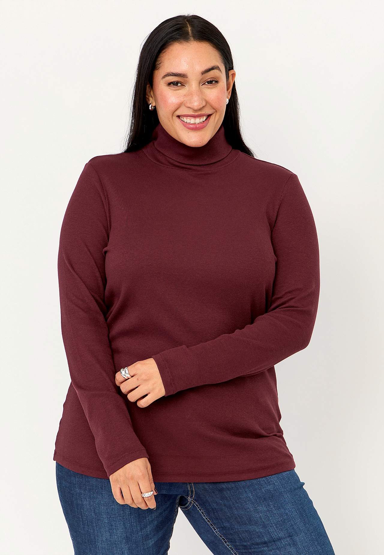 Ribbet turtleneck trøje i økologisk bomuld