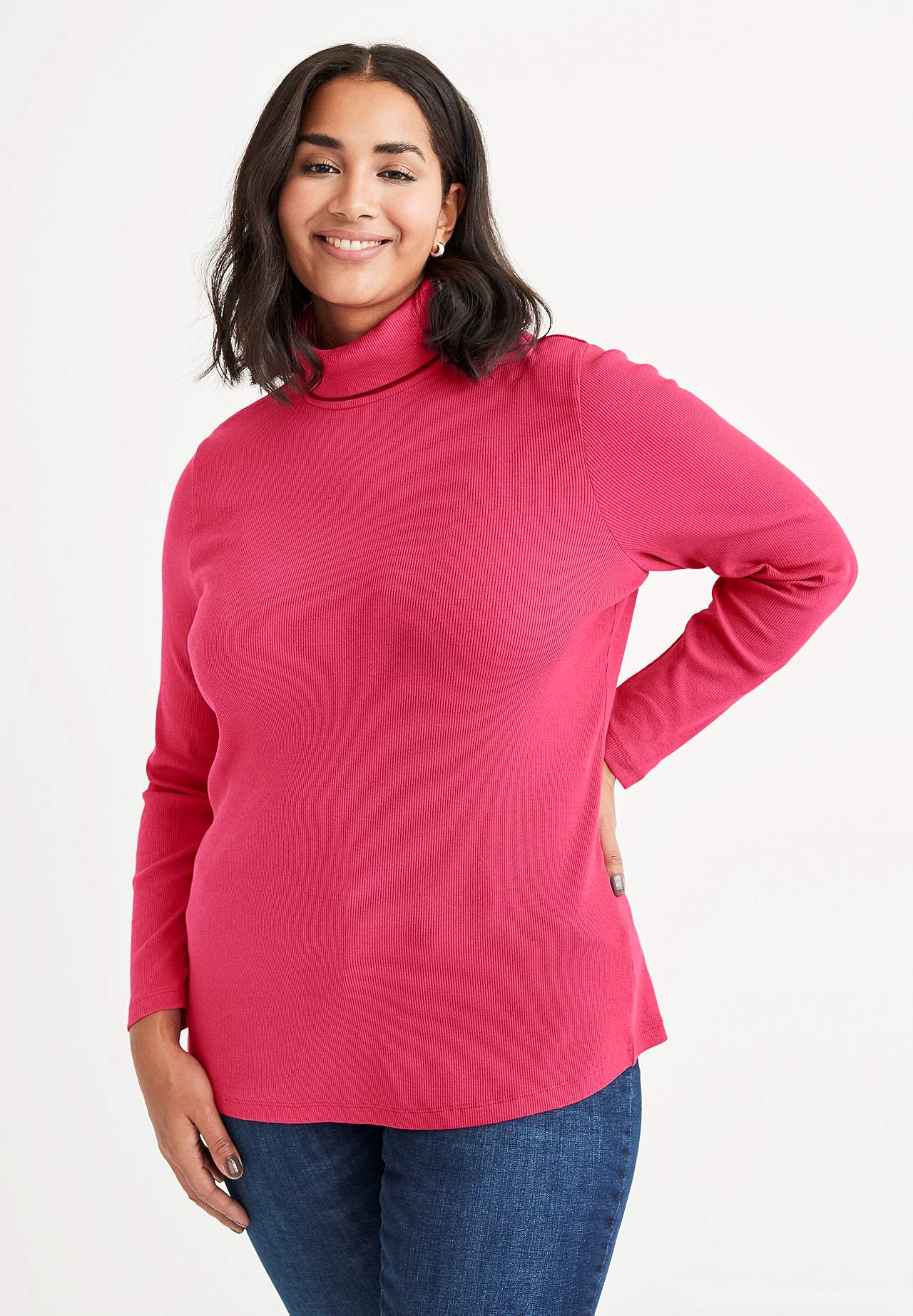 Ribbet turtleneck trøje i økologisk bomuld