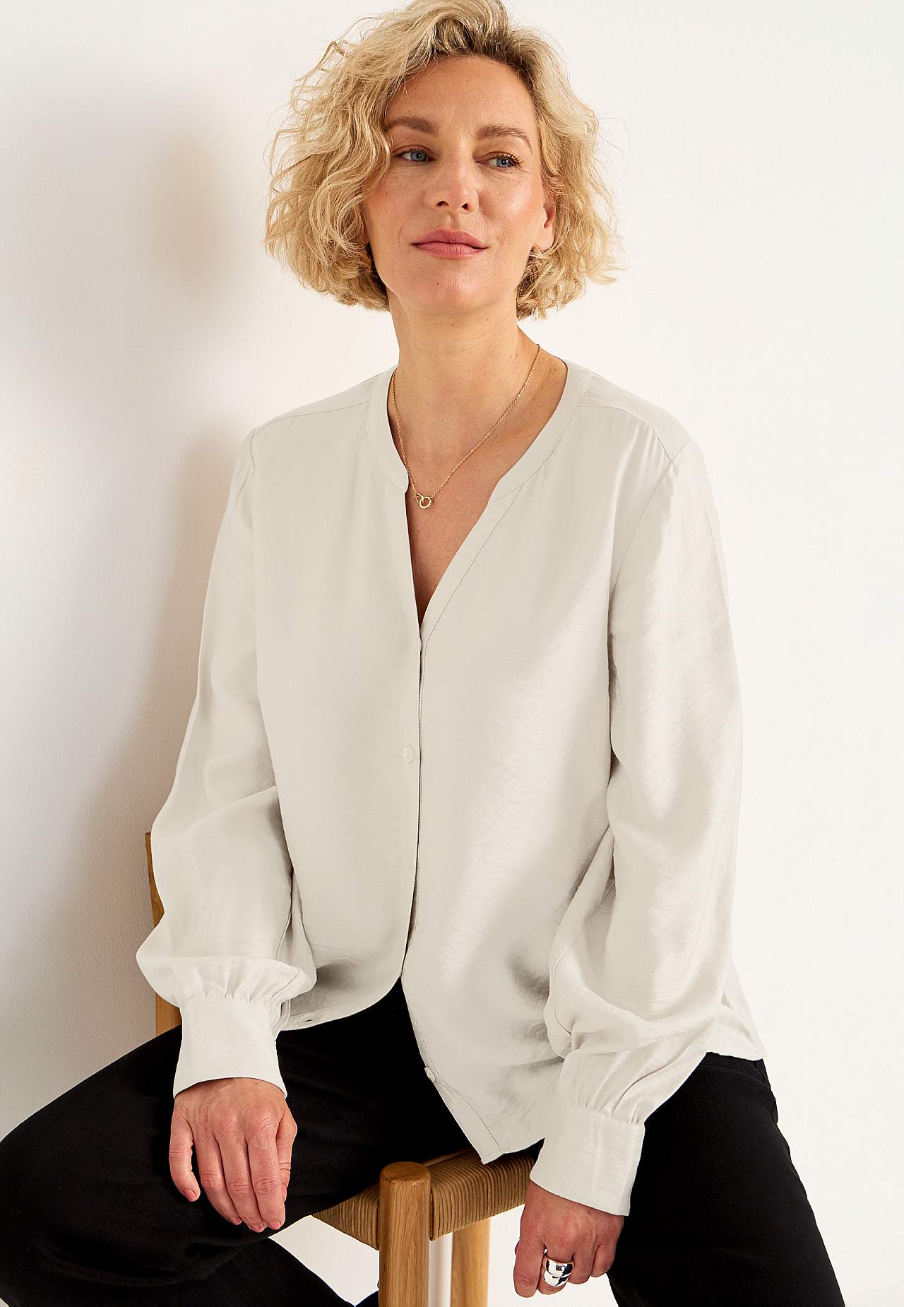 Vævet bluse med knapper