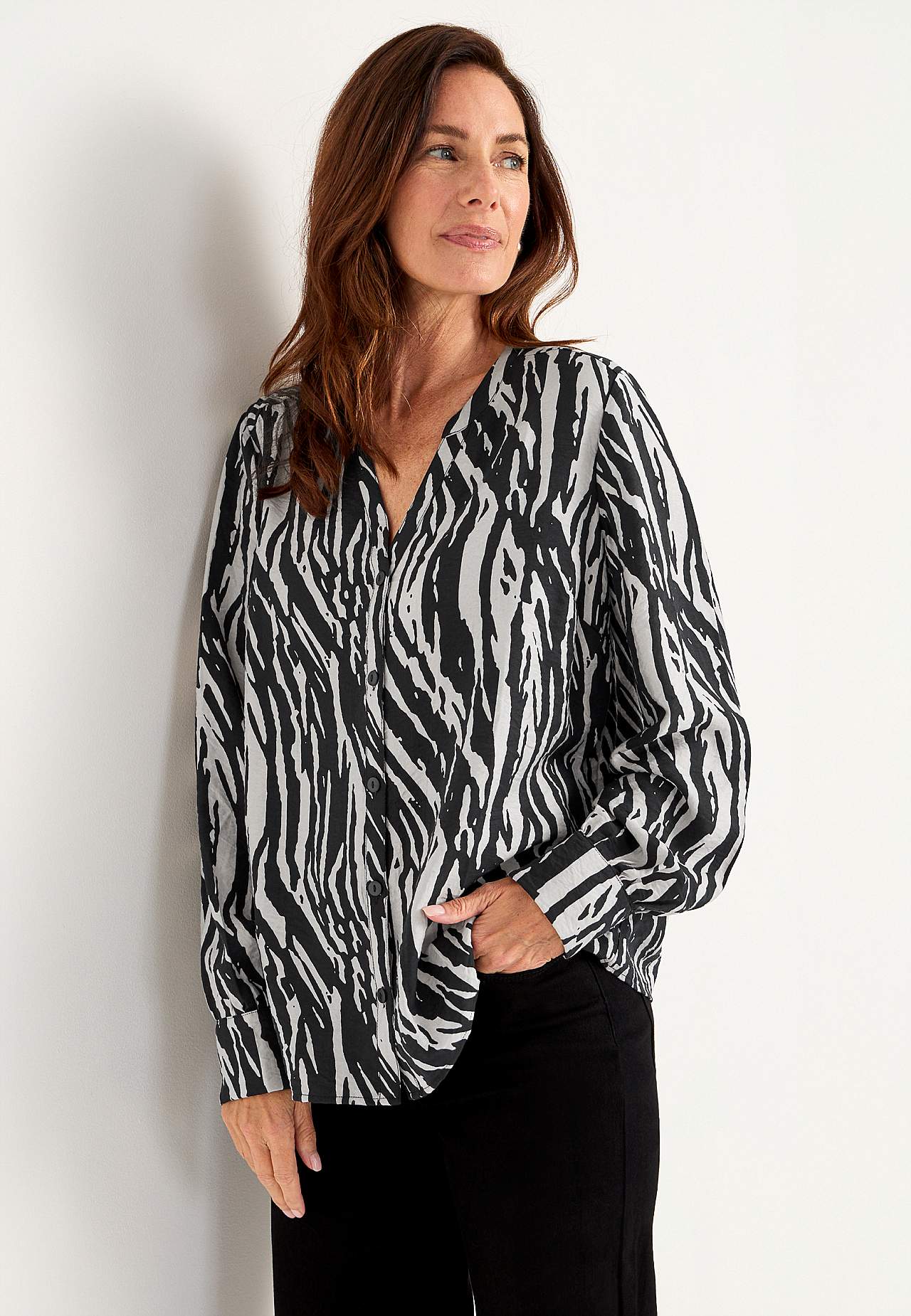 Vævet bluse med knapper