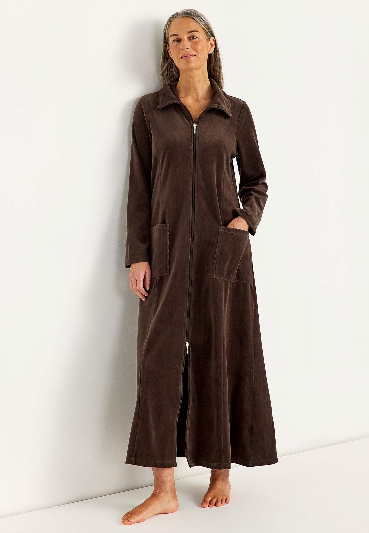 Velour, lang morgenkåbe Wilma