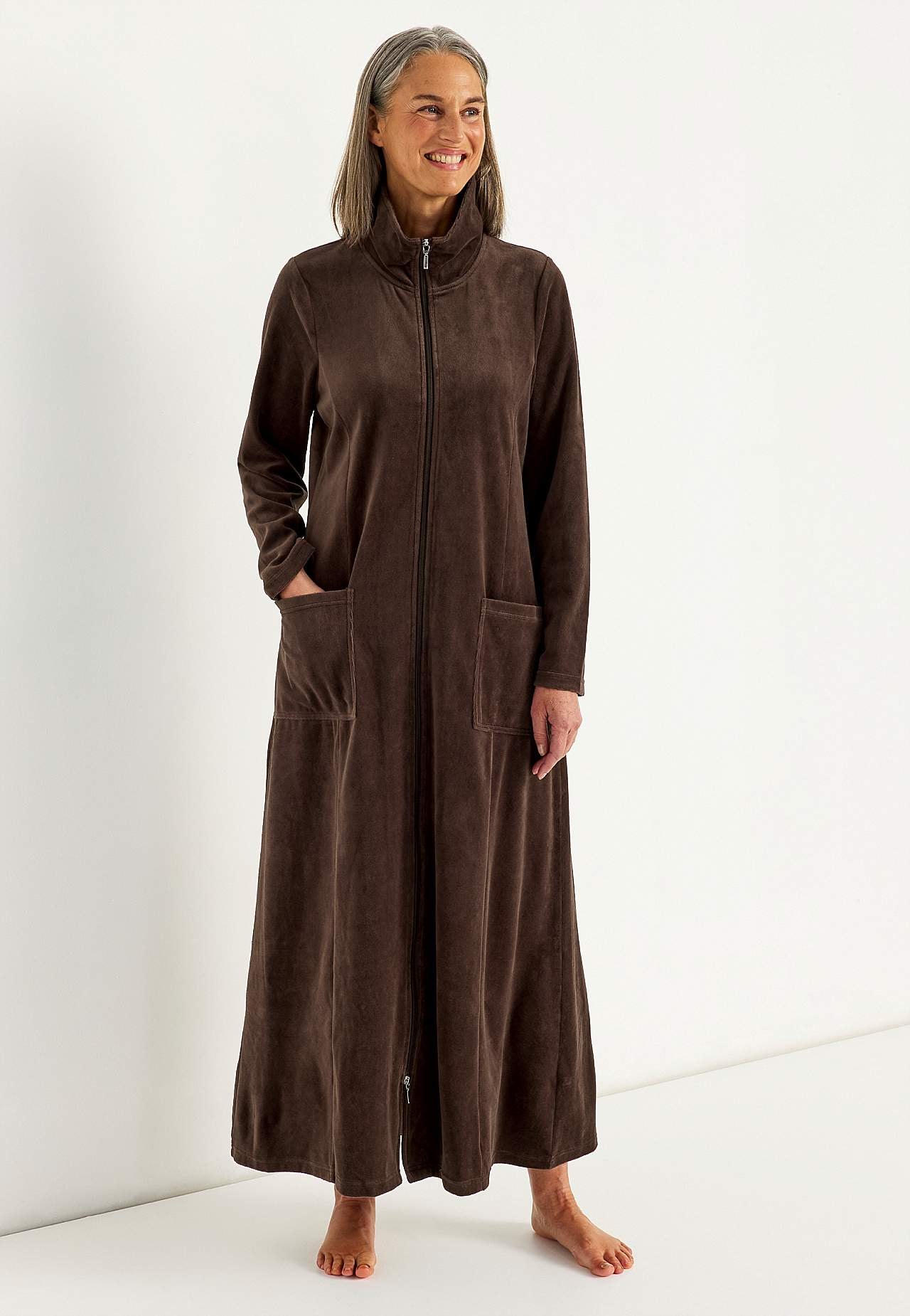 Velour, lang morgenkåbe Wilma