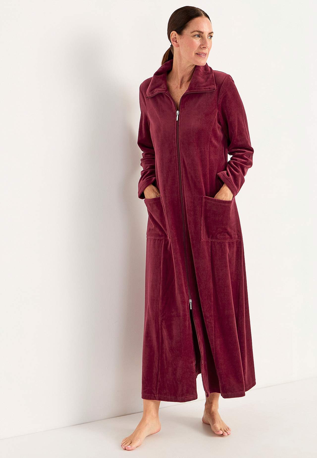 Velour, lang morgenkåbe Wilma