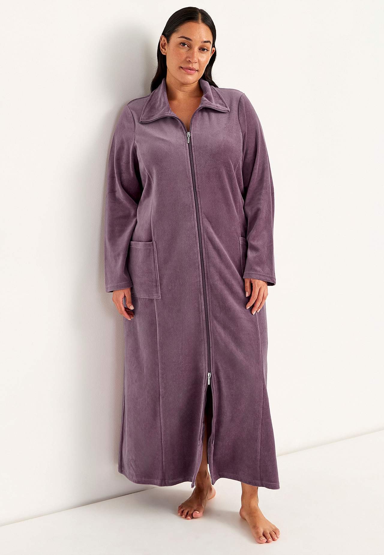 Velour, lang morgenkåbe Wilma