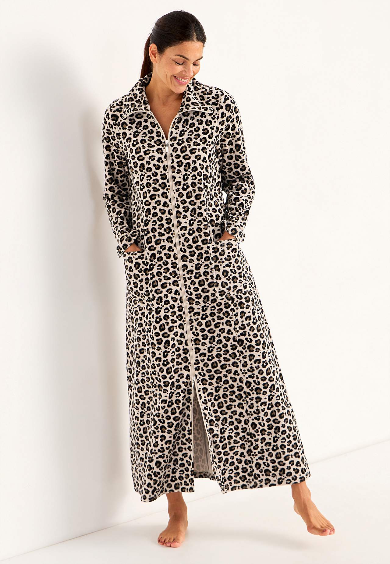 Velour, lang morgenkåbe Wilma