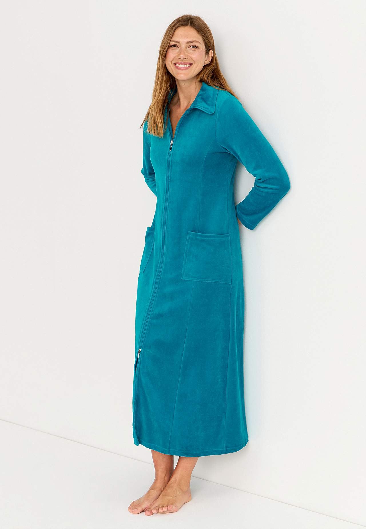 Velour, lang morgenkåbe