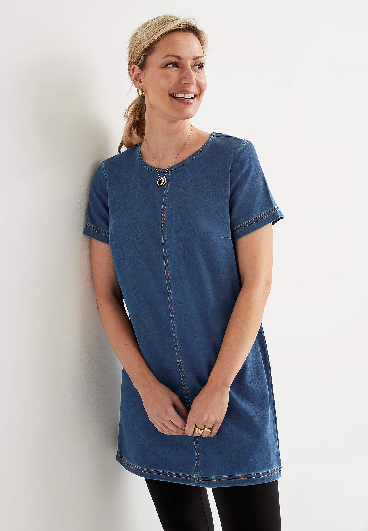 Kortærmet denimtunika