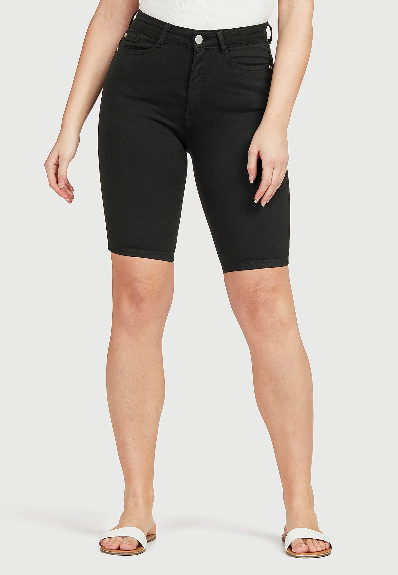 Elastiske denimshorts med langt ben Ella