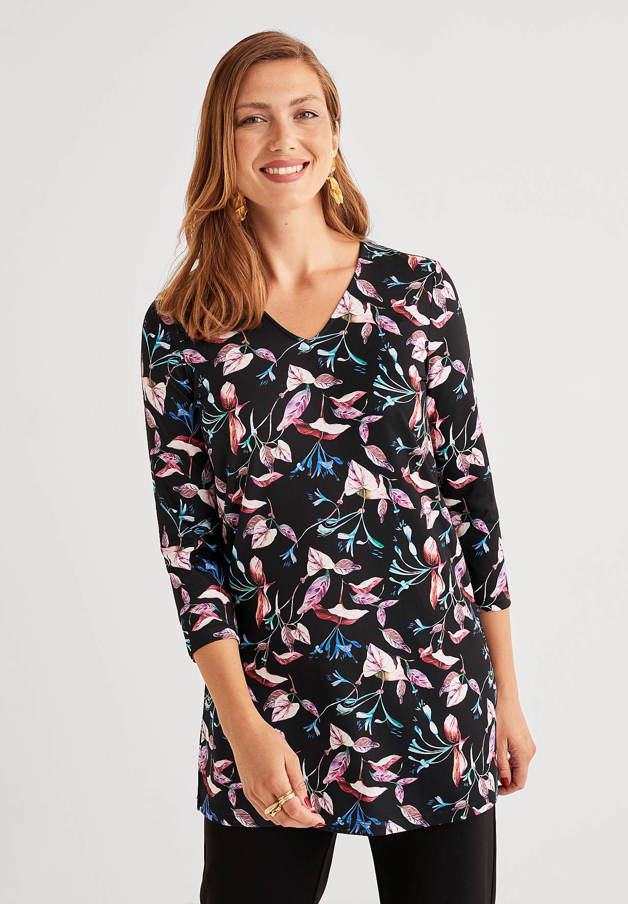 Jerseytunika med blomstermønster