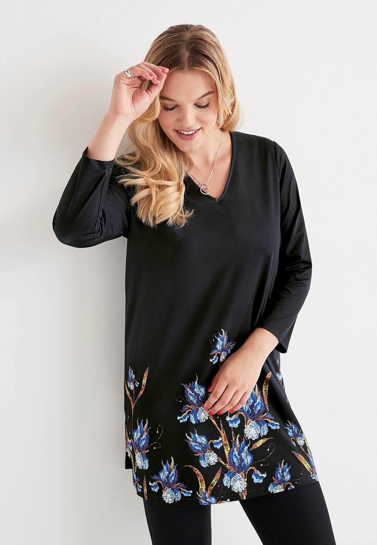 Jerseytunika med blomstermønster Nelly
