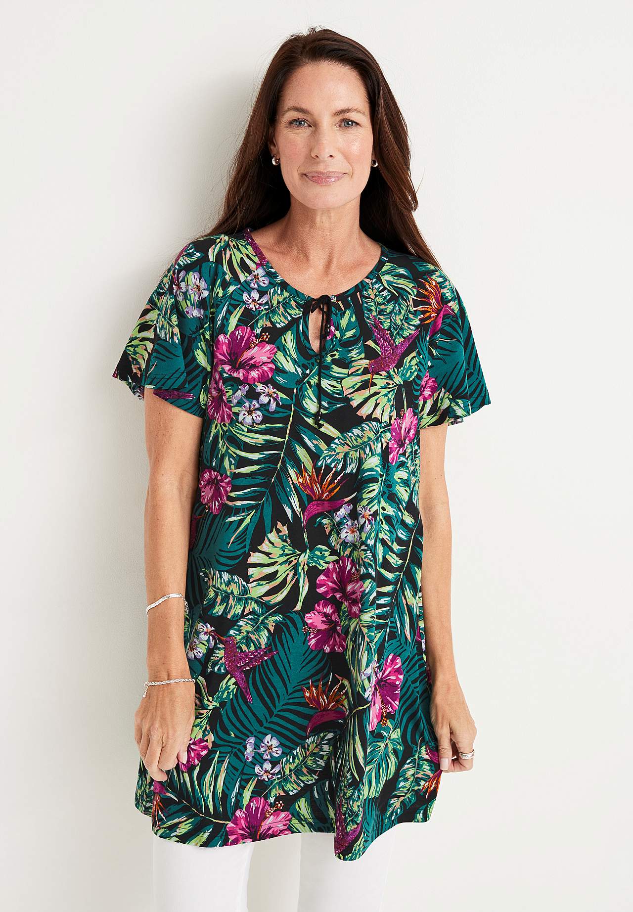 Jerseytunika med et blomstermønster