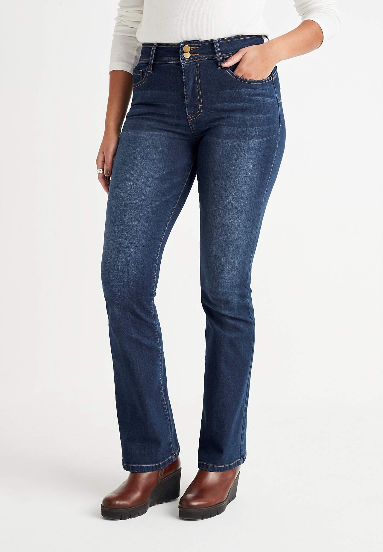Shaping-jeans med bootcut og superstræk