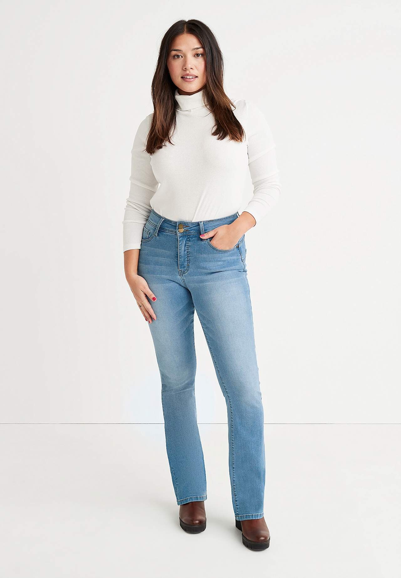 Shaping-jeans med bootcut og superstræk