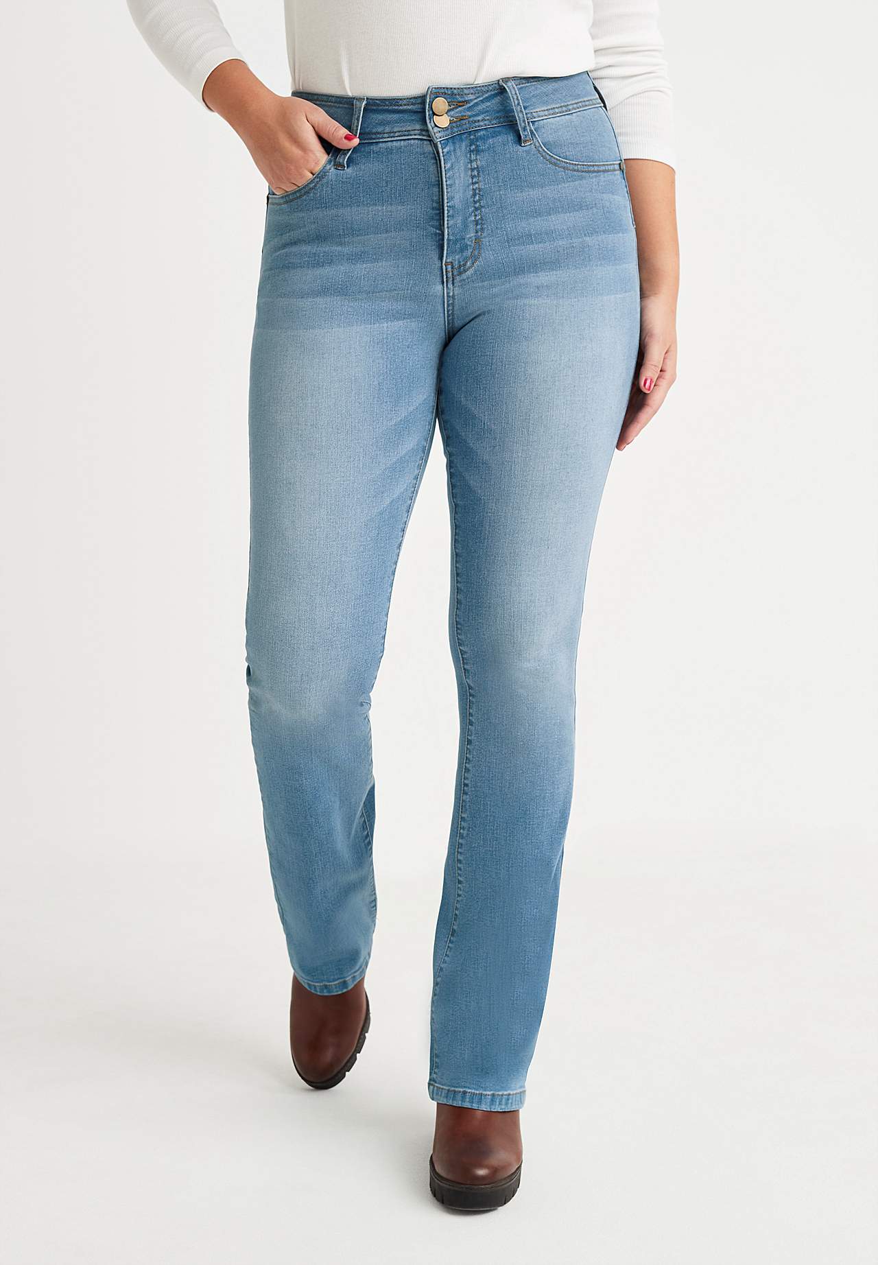 Shaping-jeans med bootcut og superstræk