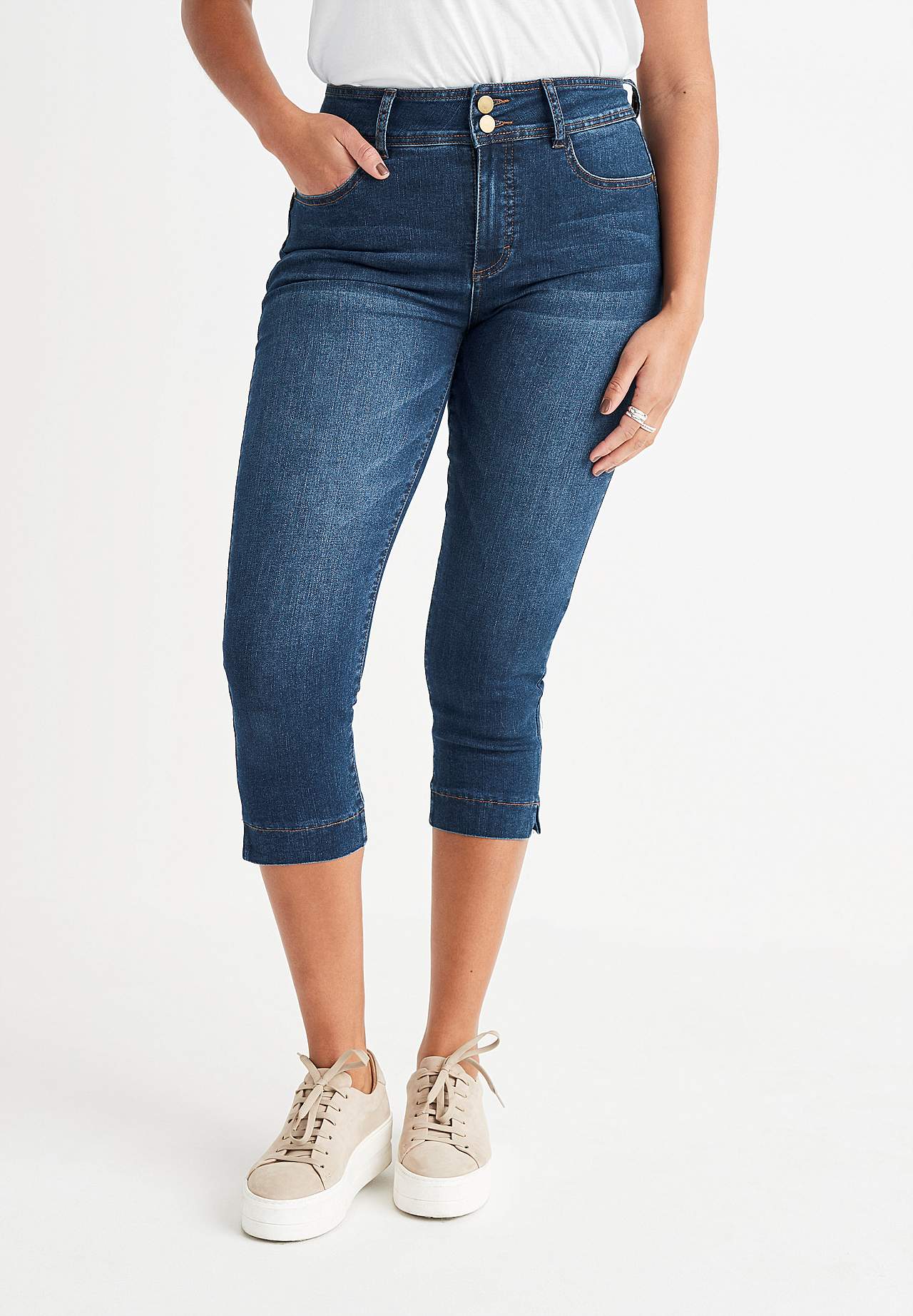 Elastiske crop jeans med shaping-effekt