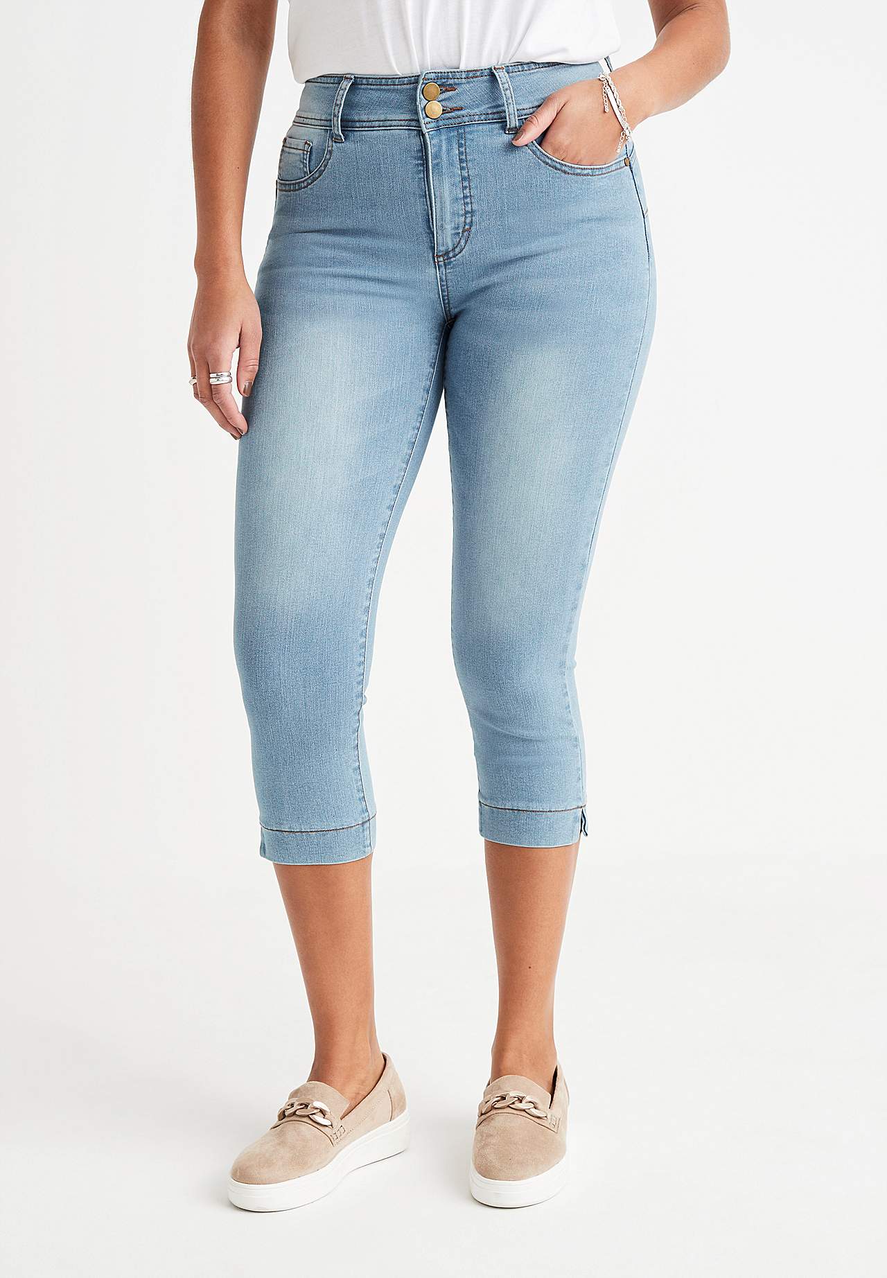 Elastiske crop jeans med shaping-effekt