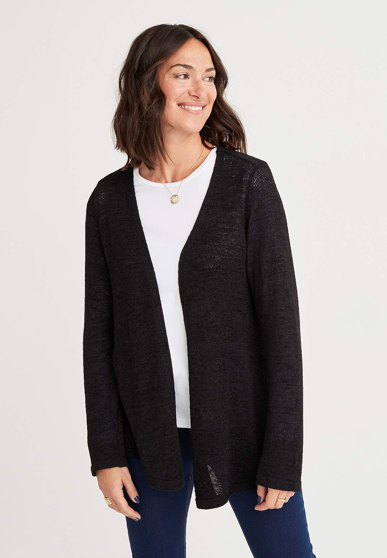 Strikket cardigan med åben front Marika