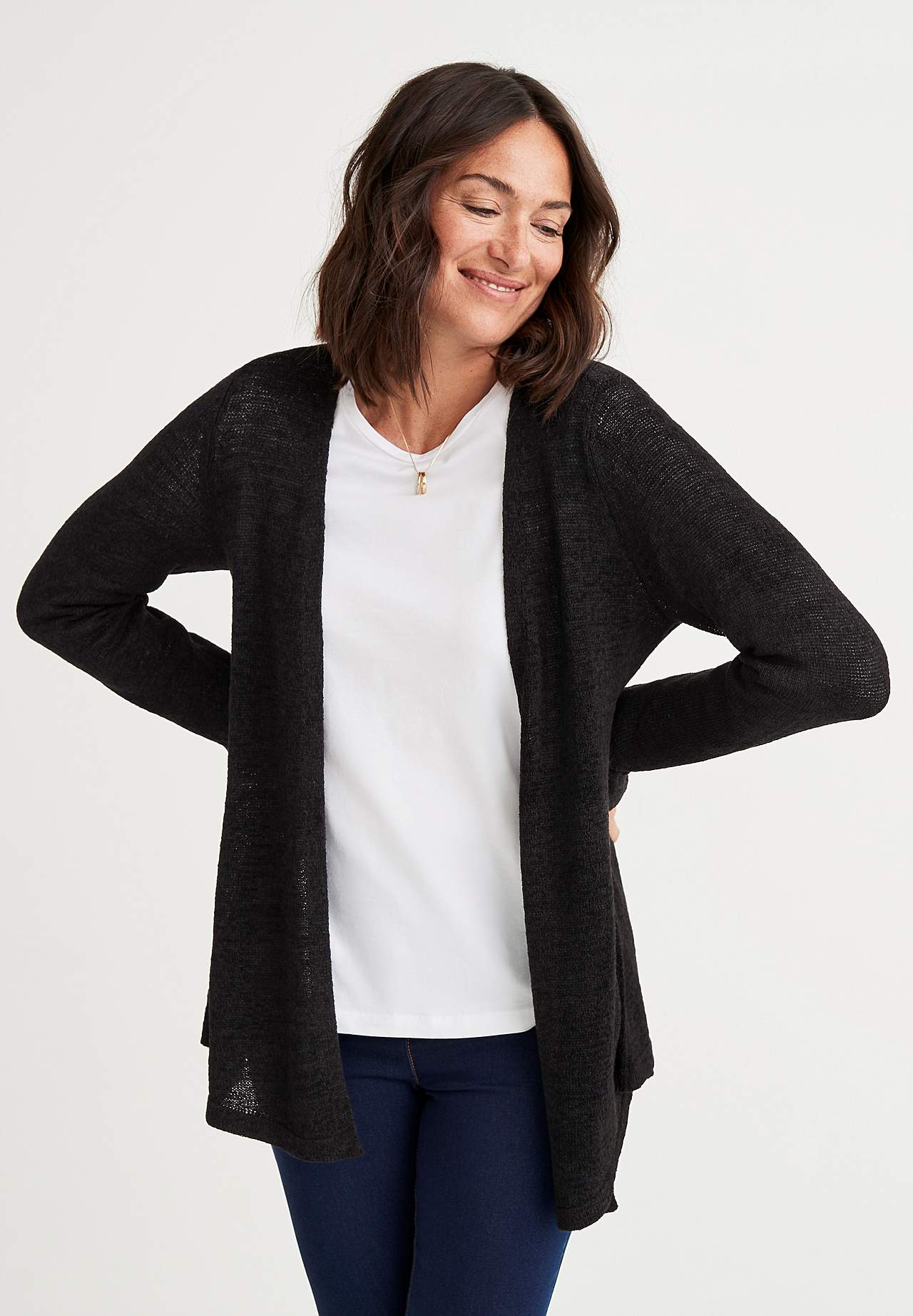 Strikket cardigan med åben front Marika