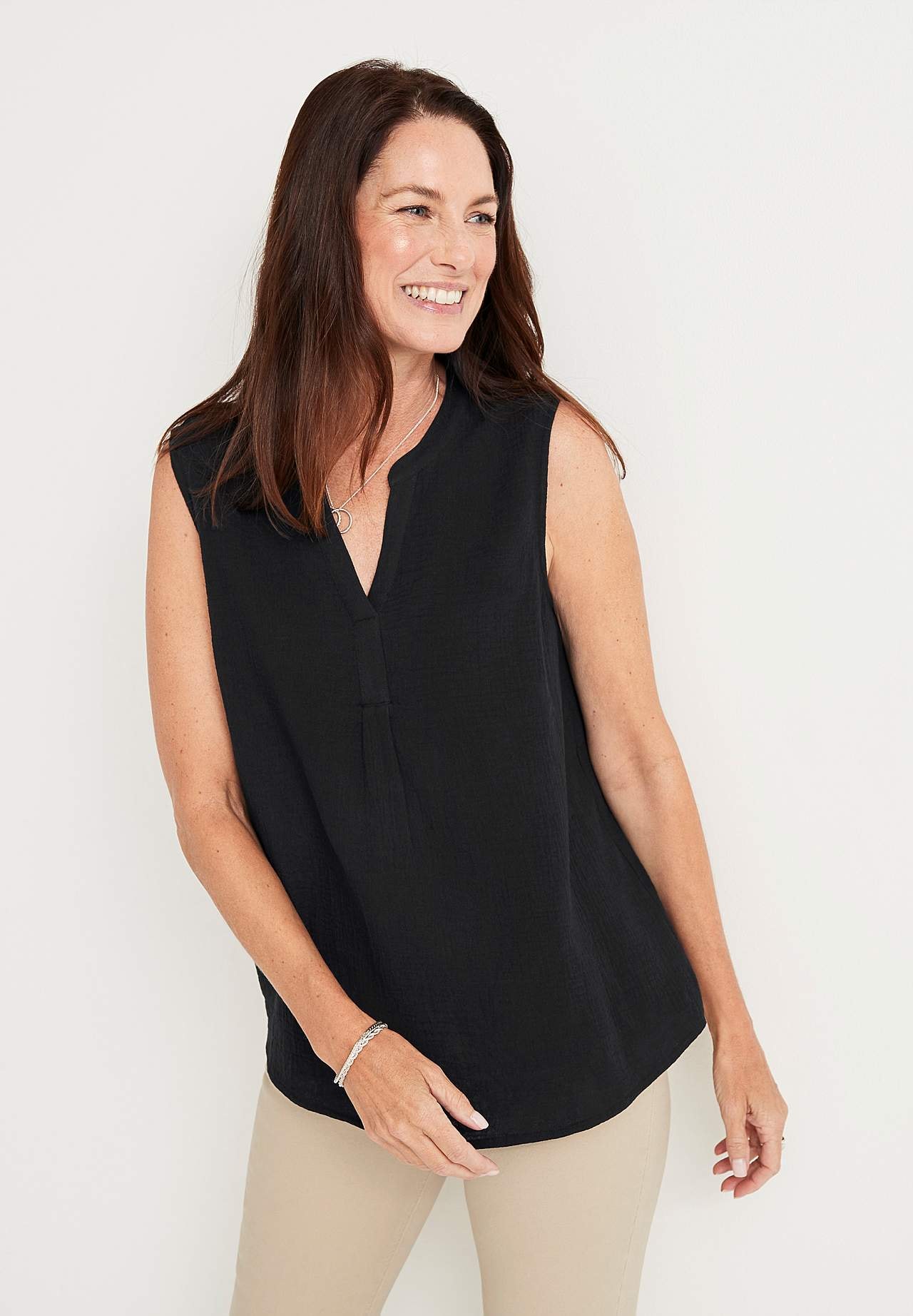 Ærmeløs, rynket bluse Patricia