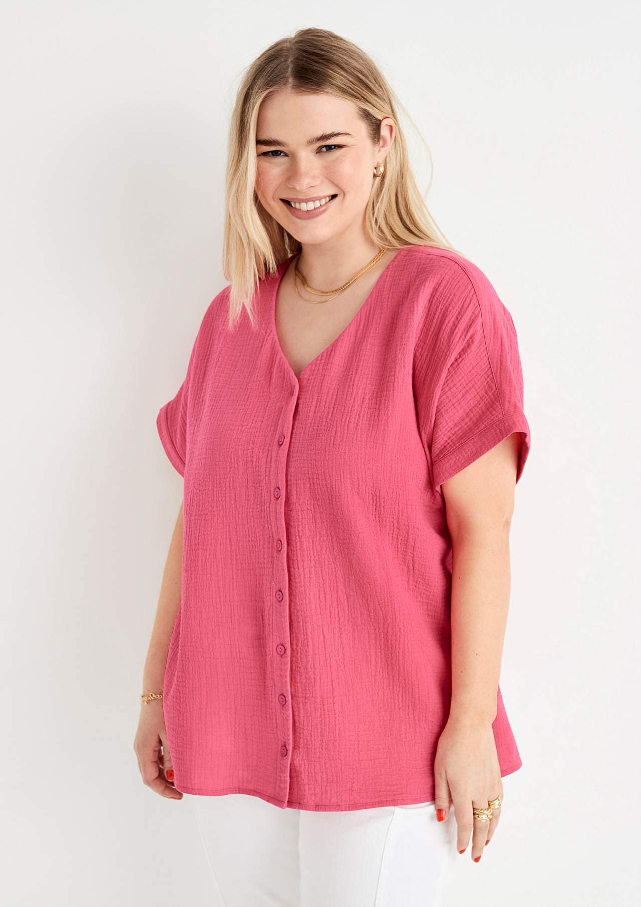 Gennemknappet bluse i bomuldsmusselin