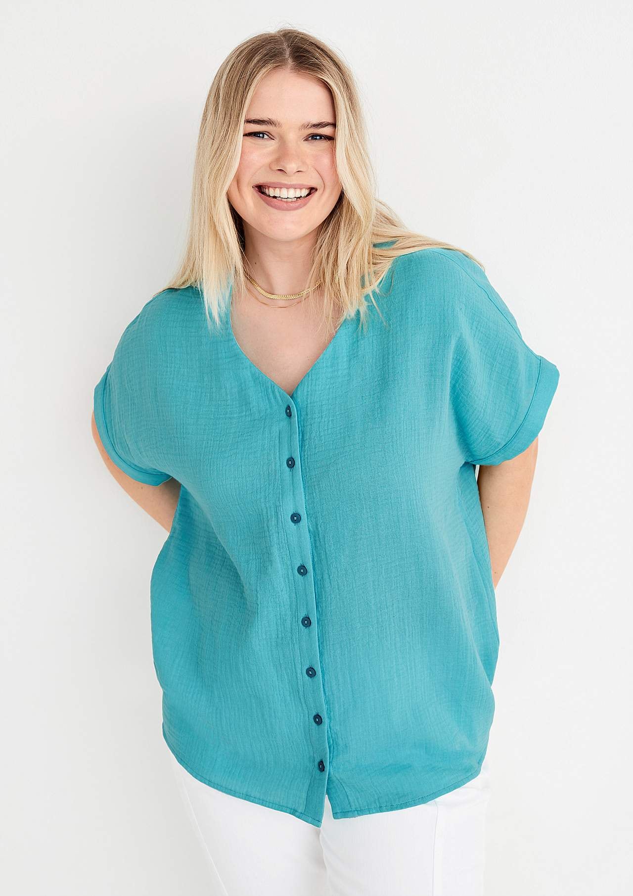 Gennemknappet bluse i bomuldsmusselin