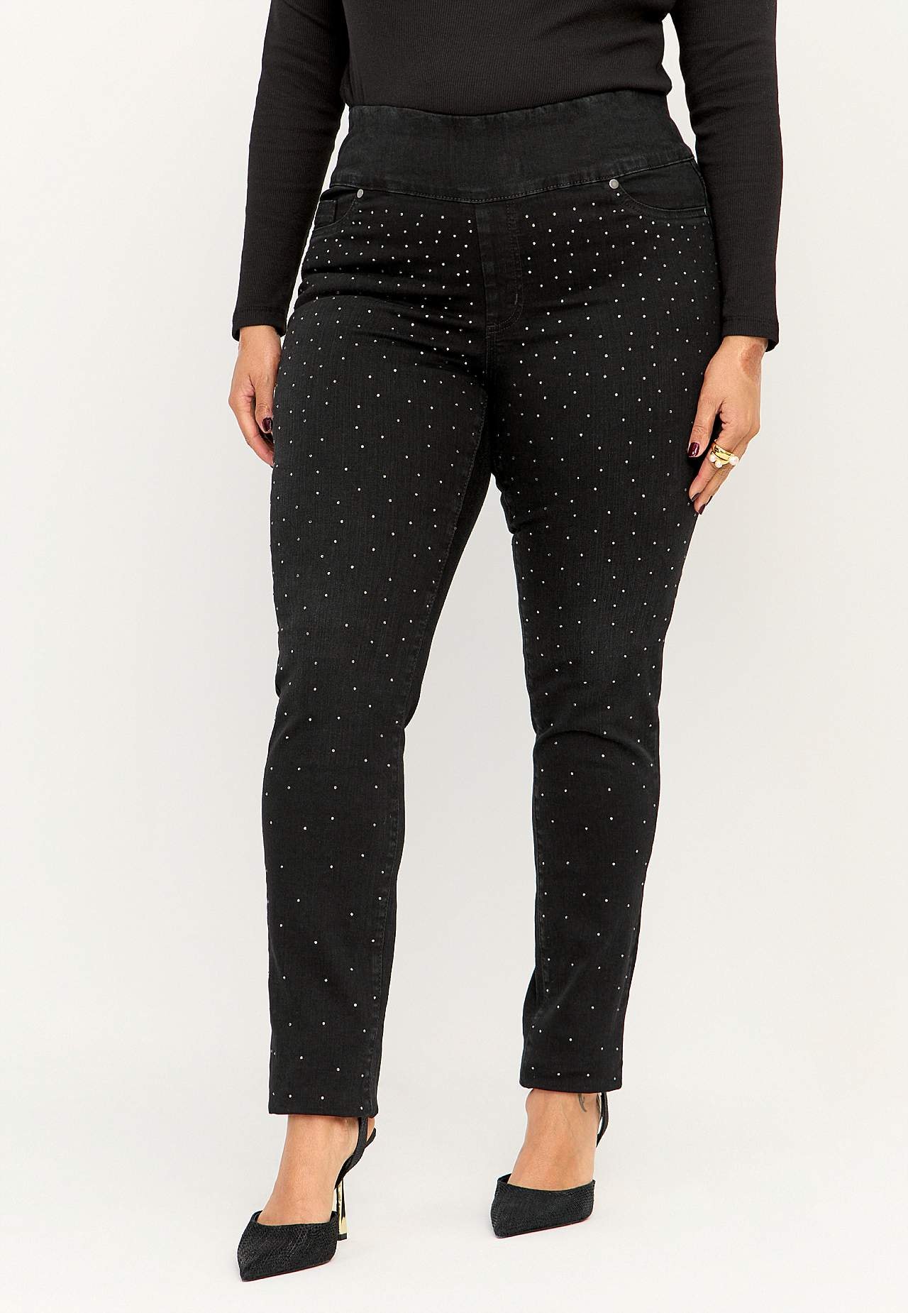 Elastisk jegging med rhinstensdetaljer