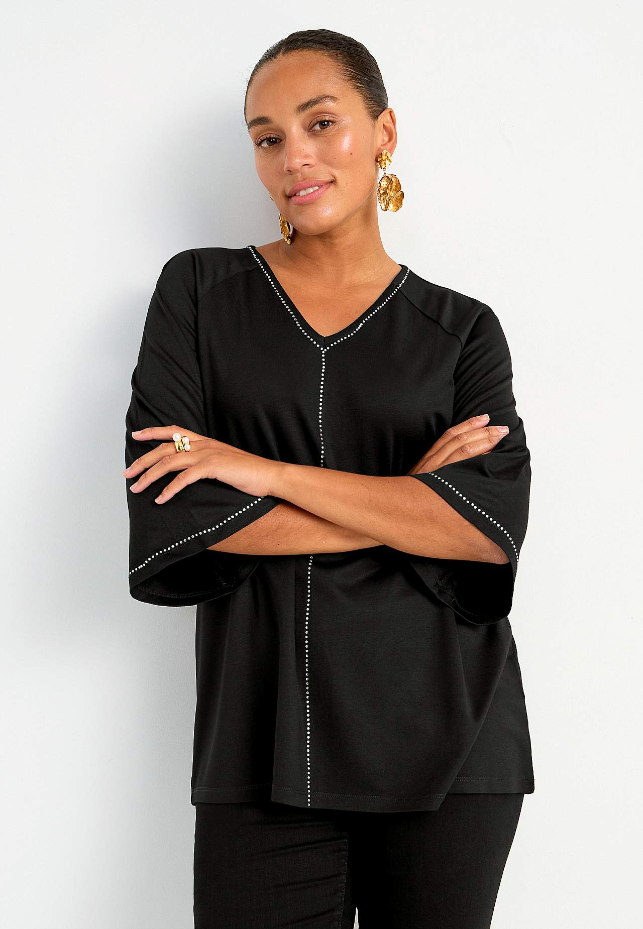 Jerseytop med rhinstensdetaljer Barbara