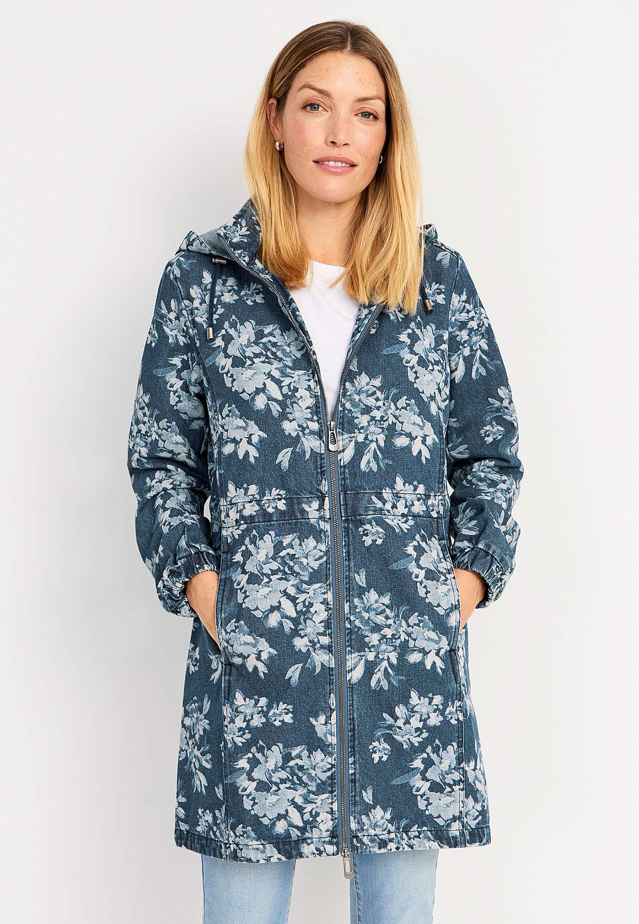 Mønstret parka i denim