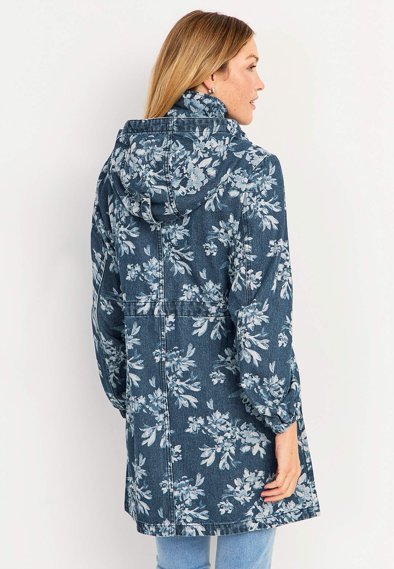 Mønstret parka i denim